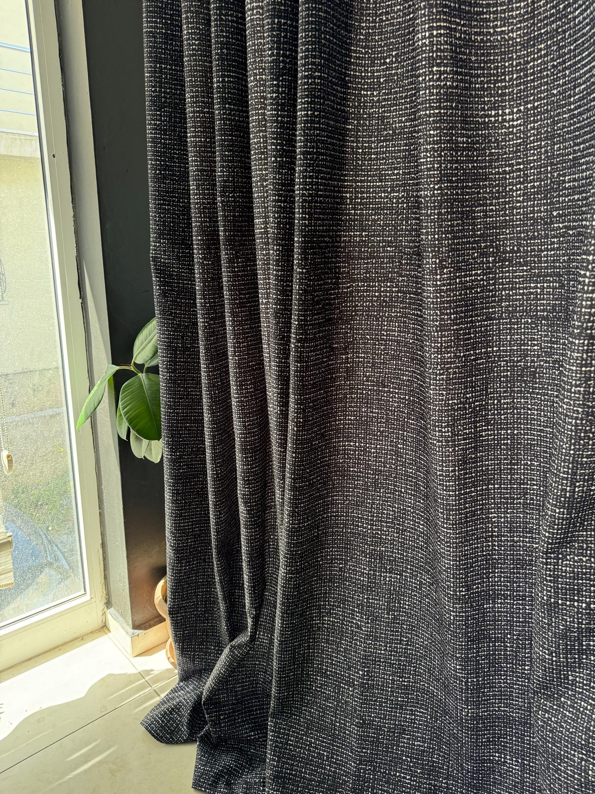 Black Curtain Panels, Retro Geometric Abstract Curtain, Black Abstract Retro Style Curtain, MCM Dark Gray Curtain, Black Bauhaus Drapes