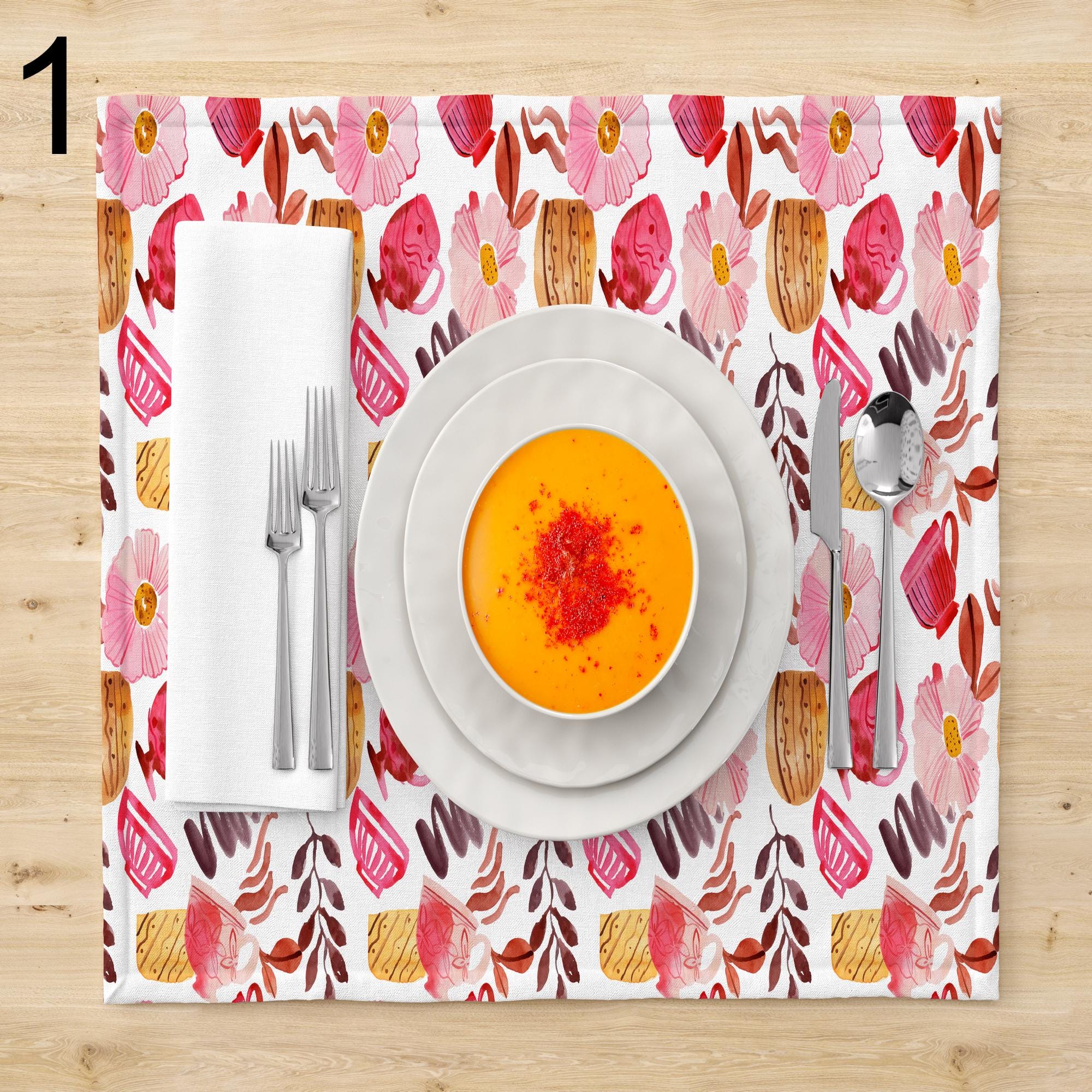 Vintage Summer Placemats, Retro Floral Table Mats, Summer Table Decor, Cottagecore Dining Decor