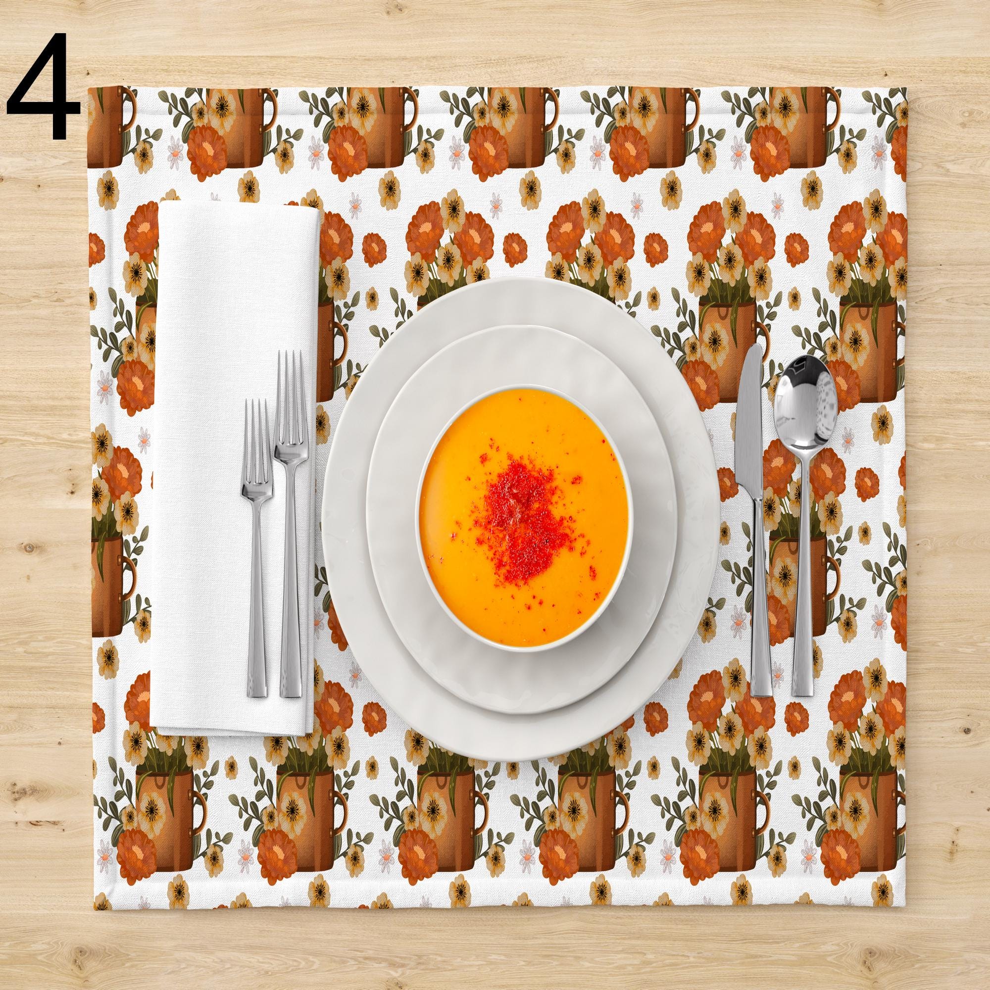 Vintage Summer Placemats, Retro Floral Table Mats, Summer Table Decor, Cottagecore Dining Decor