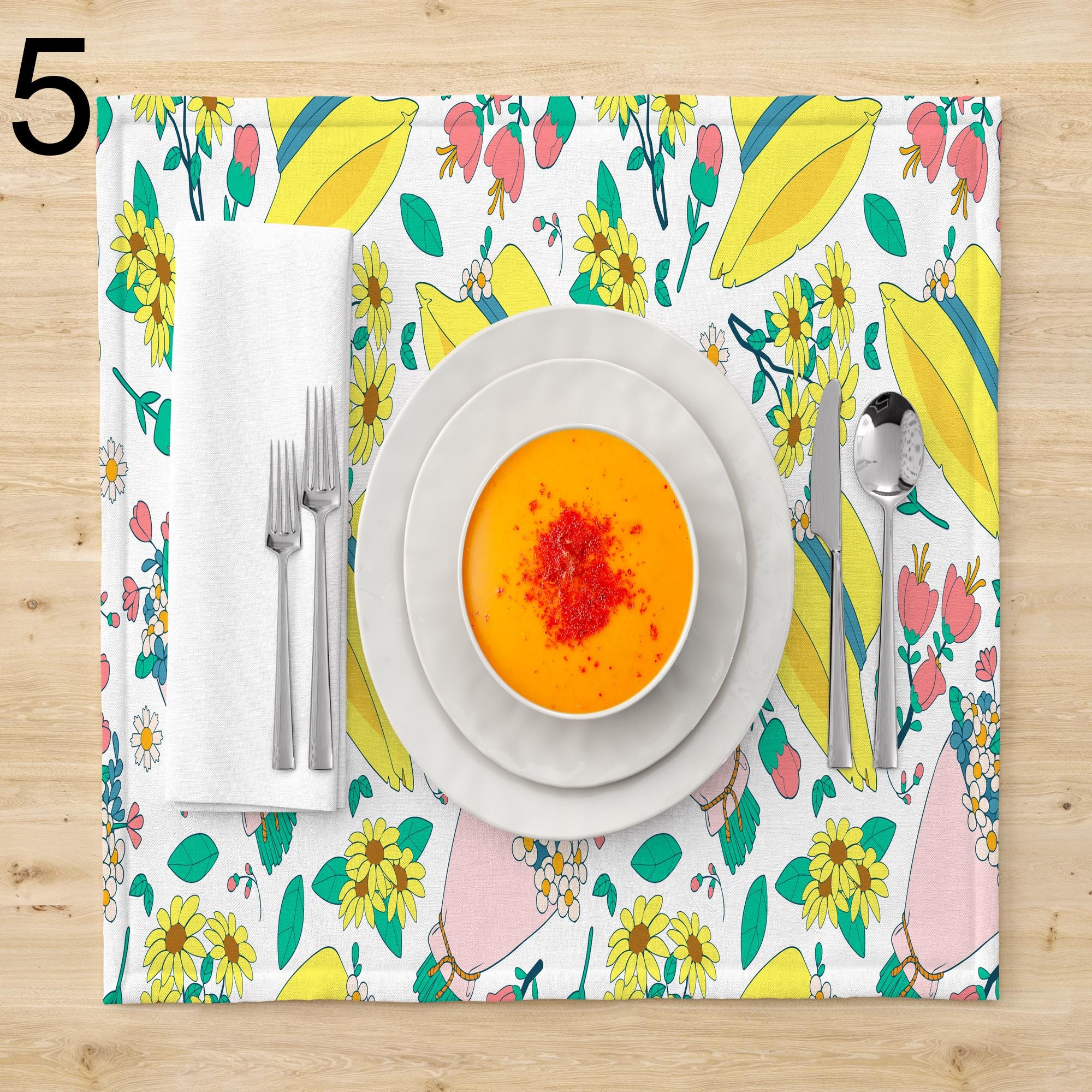 Vintage Summer Placemats, Retro Floral Table Mats, Summer Table Decor, Cottagecore Dining Decor