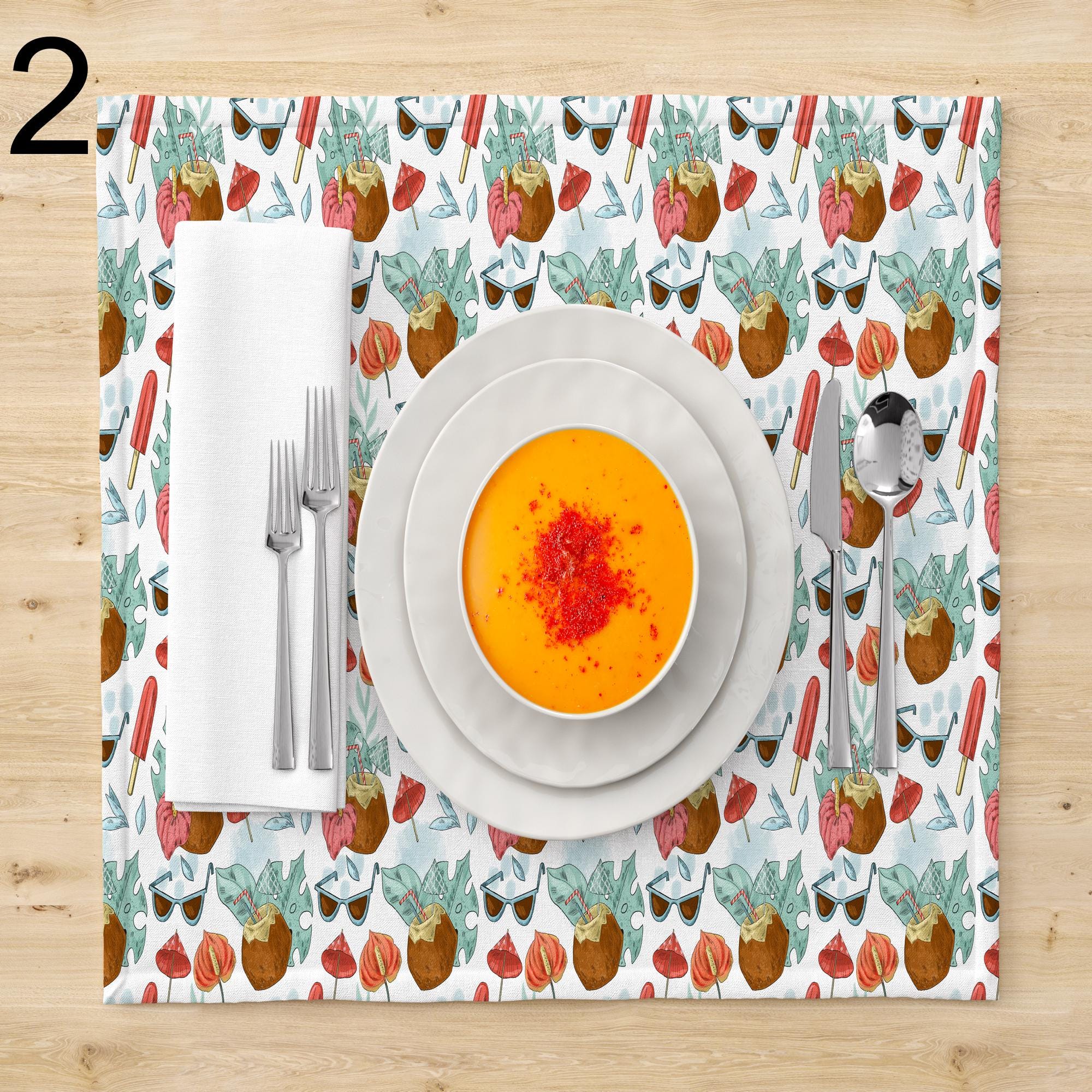 Vintage Summer Placemats, Retro Floral Table Mats, Summer Table Decor, Cottagecore Dining Decor