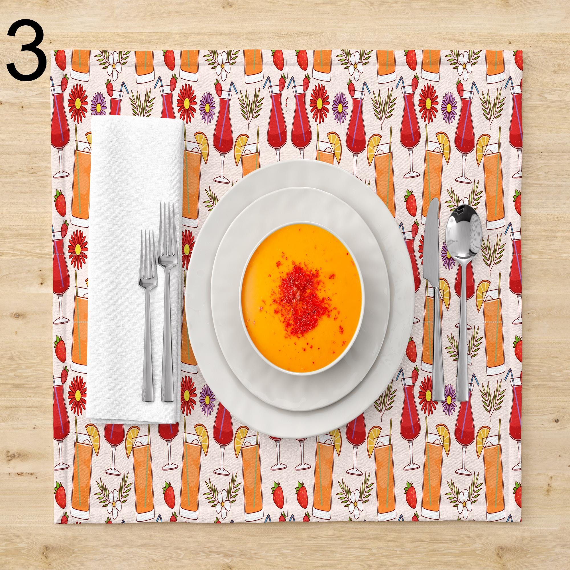 Vintage Summer Placemats, Retro Floral Table Mats, Summer Table Decor, Cottagecore Dining Decor