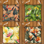 Tropical Chair Cushions, Hawaiian Chair Cushions, Botanical Linen Seat Pads, Outdoor Patio Cushions, Exotic Floral Tie-On Chair Pads