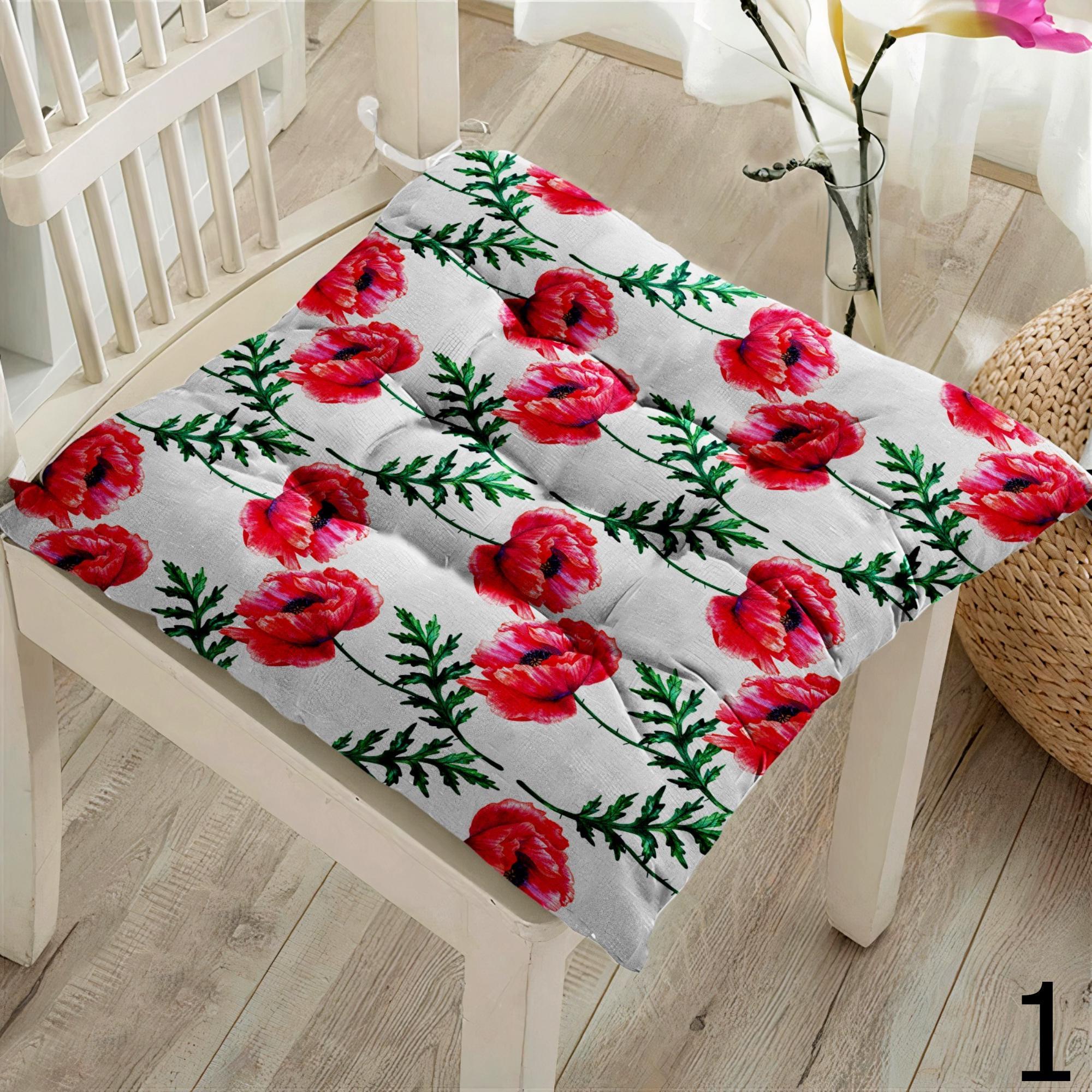 Floral Square Chair Pad, Wildfowers Chair Cushion with Ties, Floral Style Patio Chair Cushions, Colorful Floral Chair Pads