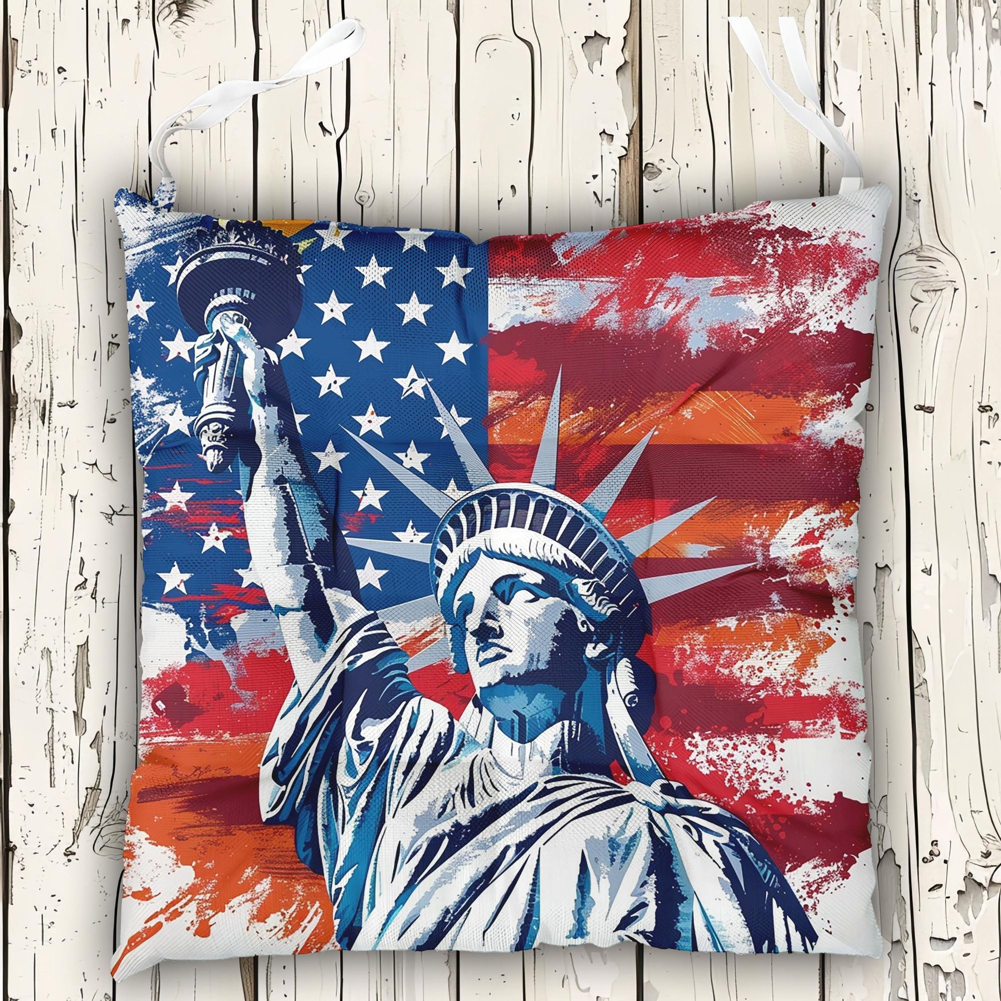 Independence Day Outdoor Indoor Chair Cushions, 4th July Seat Pads, Independence Day Cushion Chair Cushion With Ties, Patriotic Seat Pads
