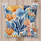 Coastal Chair Cushions with Ties, Beach Themed Starfish & Shell Seat Pads for Summer Decor