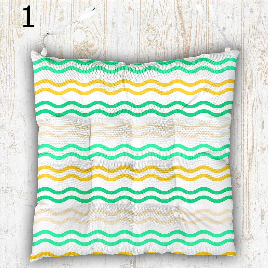 Vibrant Colors Outdoor Print Chair Cushion, Tropical Chair Pads, Green Yellow Summer Chair Pads with Ties, Summer Patio Chair Pads