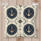 Nautical Square Chair Pad, Anchor Chair Cushion with Ties, Marine Chair Pads with Ties, Sailor Patio Chair Cushions, Summer Chair Cushions
