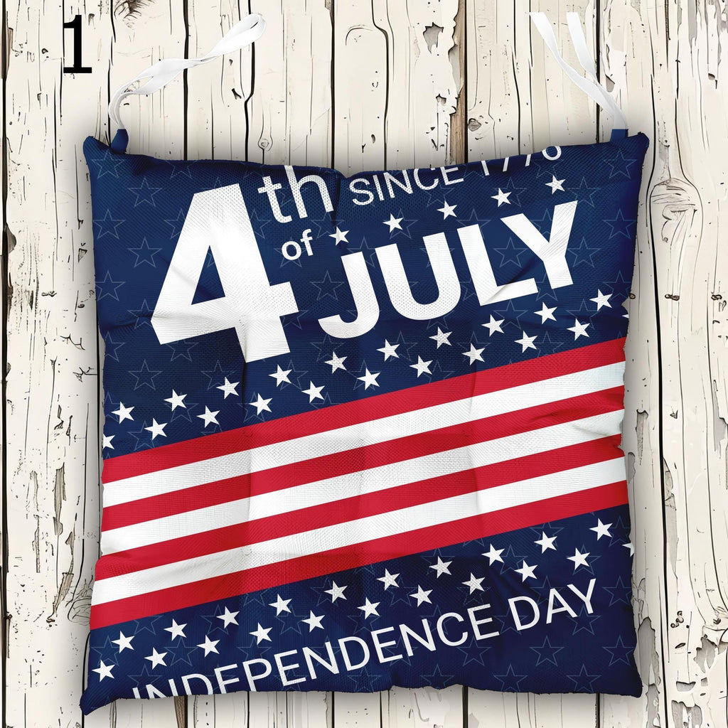 4th July Tie-On Chair Pads, 4th July Seat Pads, Independence Day Chair Cushions, American Independence Day Chair Cushion With Ties