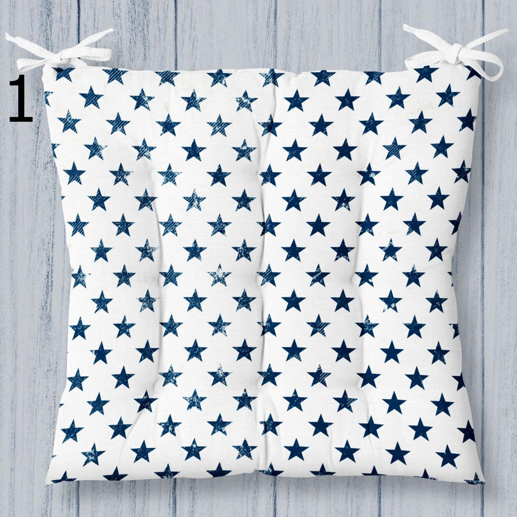 Patriotic Stars Stripes Chair Cushions, Coastal Americana Chair Pads, Americana-Inspired Seat Pads, Classic Red, White Blue Chair Pads