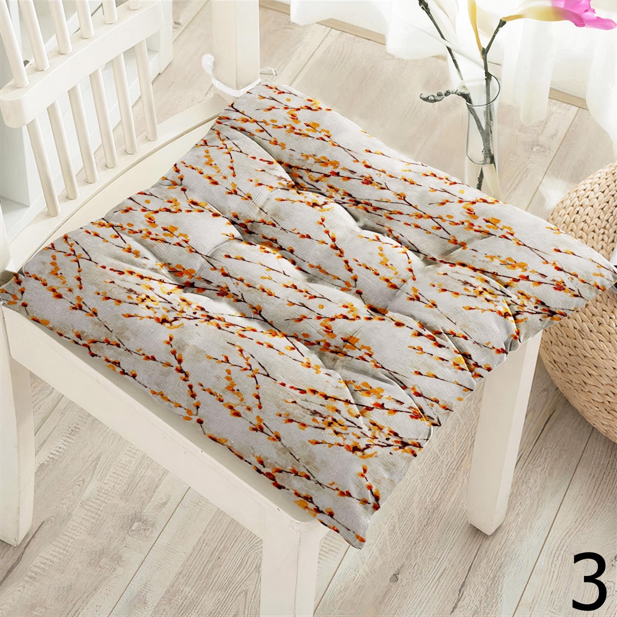 Botanical Chair Cushion, Green Leaves Chair Cushion with Ties, Garden Patio Square Chair Cushions, Square Green Leaf Chair Pads with Ties