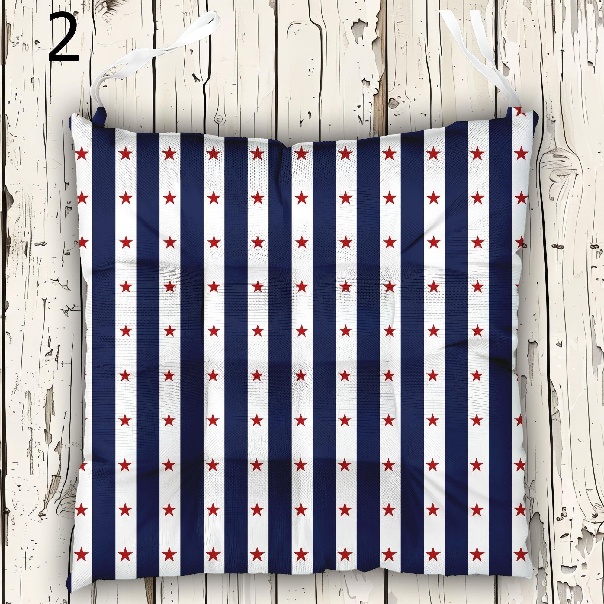 Patriotic Chair Pads, 4th of July Chair Cushions, USA Stars Seat Cushions, American Flag Chair Pads, Patriotic Outdoor Chair Pads