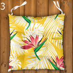 Tropical Chair Cushions, Hawaiian Chair Cushions, Botanical Linen Seat Pads, Outdoor Patio Cushions, Exotic Floral Tie-On Chair Pads