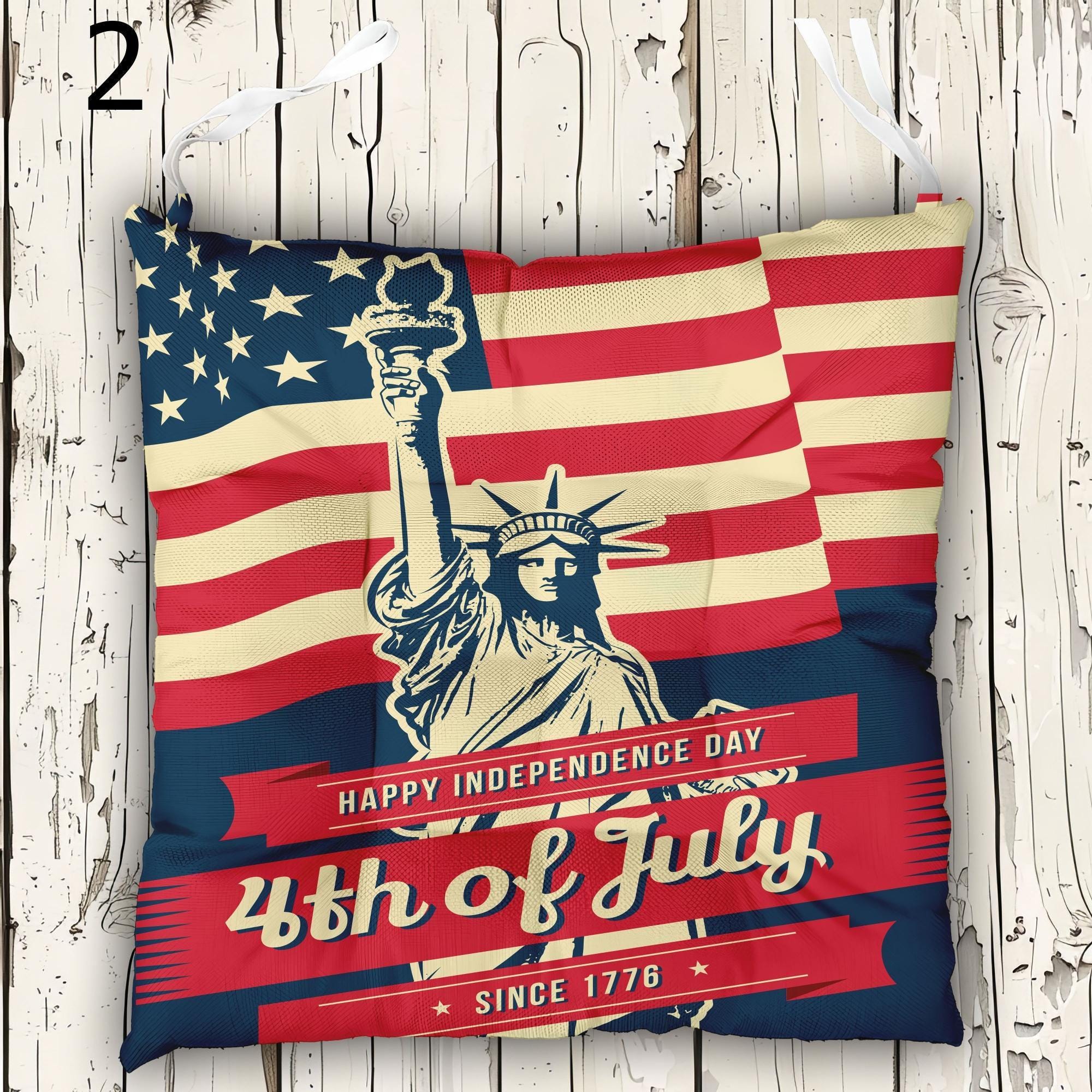 Independence Day Outdoor Indoor Chair Cushions, 4th July Seat Pads, Independence Day Cushion Chair Cushion With Ties, Patriotic Seat Pads