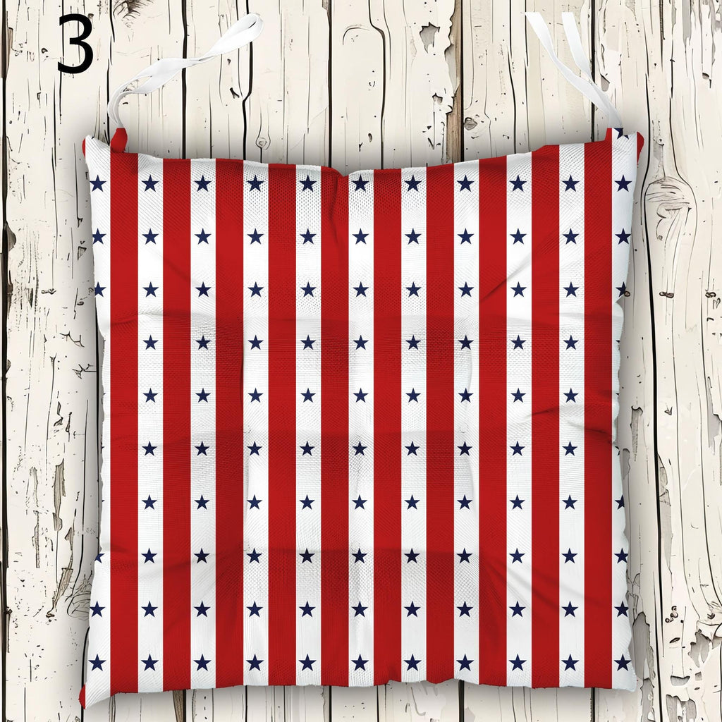 Patriotic Chair Pads, 4th of July Chair Cushions, USA Stars Seat Cushions, American Flag Chair Pads, Patriotic Outdoor Chair Pads