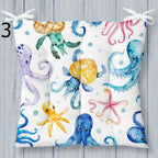 Coastal Sea Life Chair Cushion, Nautical Octopus & Turtle Seat Pads, Ocean Theme Chair Pads, Beach House Decor Chair Pads