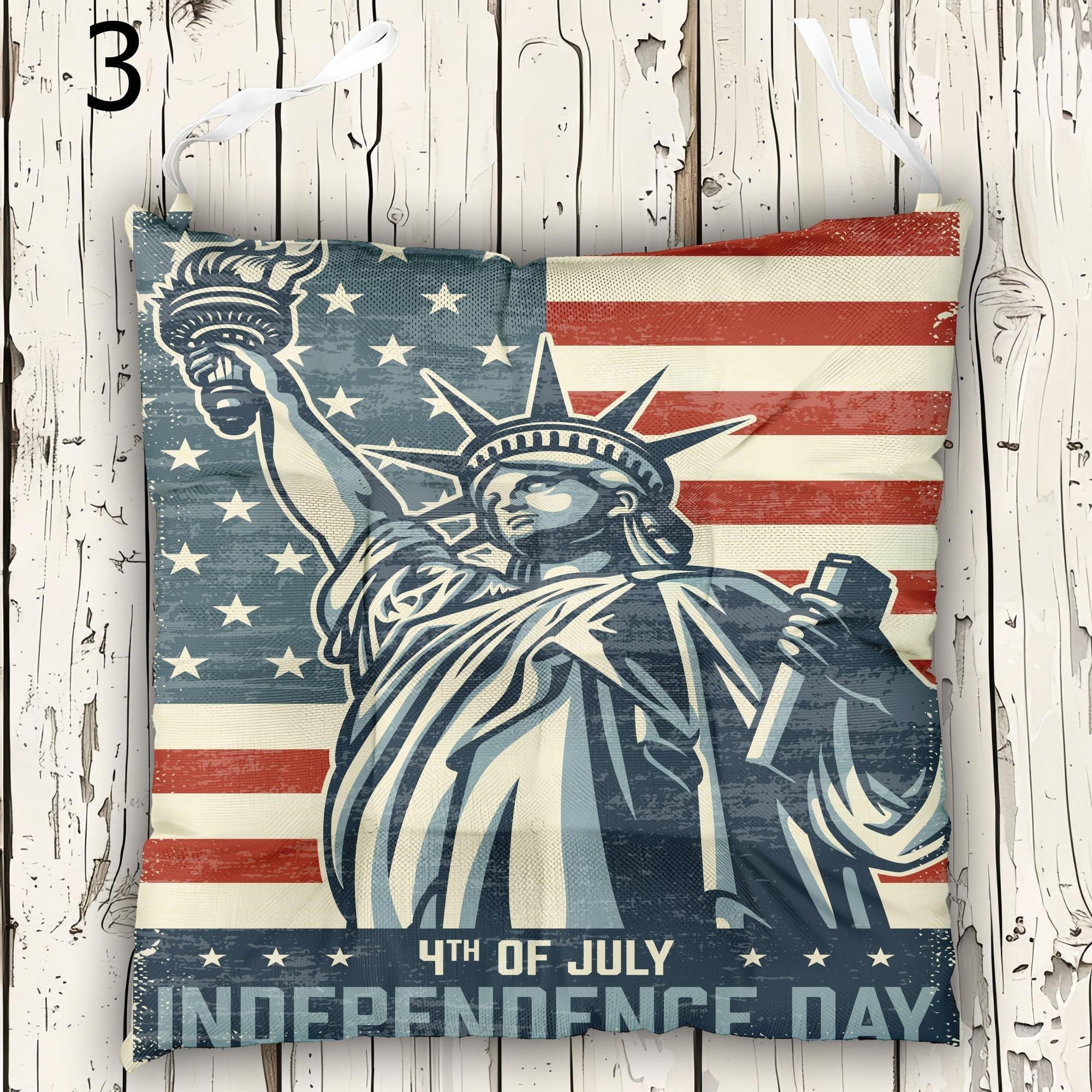 Independence Day Outdoor Indoor Chair Cushions, 4th July Seat Pads, Independence Day Cushion Chair Cushion With Ties, Patriotic Seat Pads