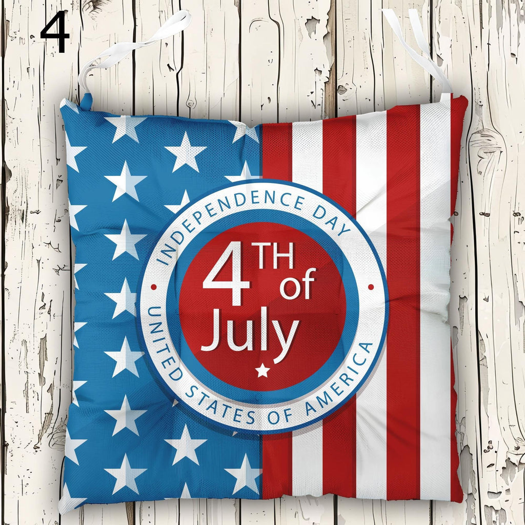 4th July Seat Pads, Independence Day Decor Chair Cushions, Patriotic Outdoor Indoor Chair Cushion With Ties, 4th July Tie-On Chair Pads