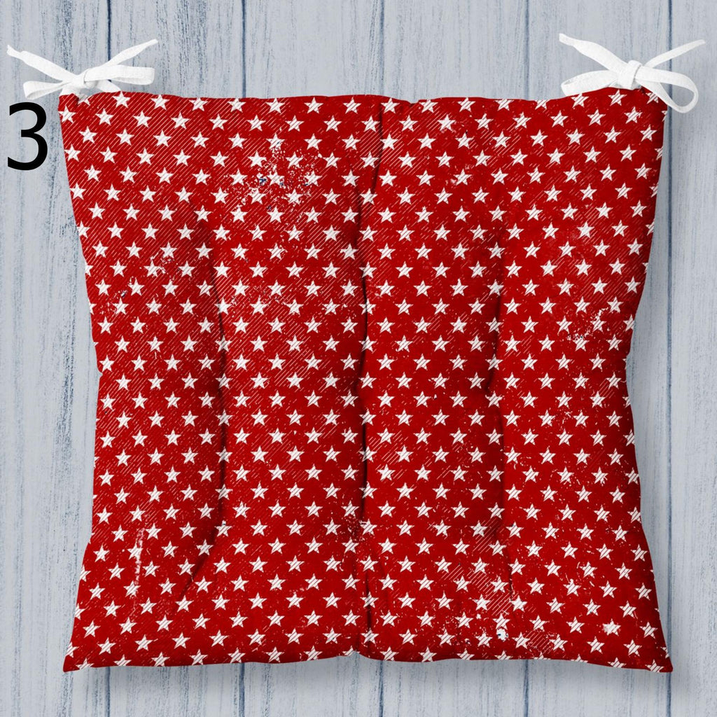 Patriotic Stars Stripes Chair Cushions, Coastal Americana Chair Pads, Americana-Inspired Seat Pads, Classic Red, White Blue Chair Pads