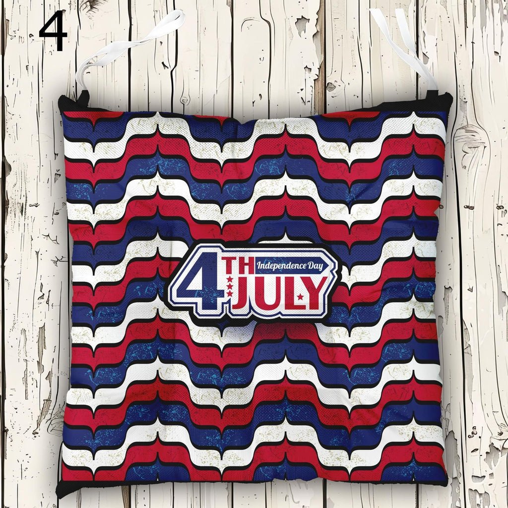4th July Tie-On Chair Pads, 4th July Seat Pads, Independence Day Chair Cushions, American Independence Day Chair Cushion With Ties