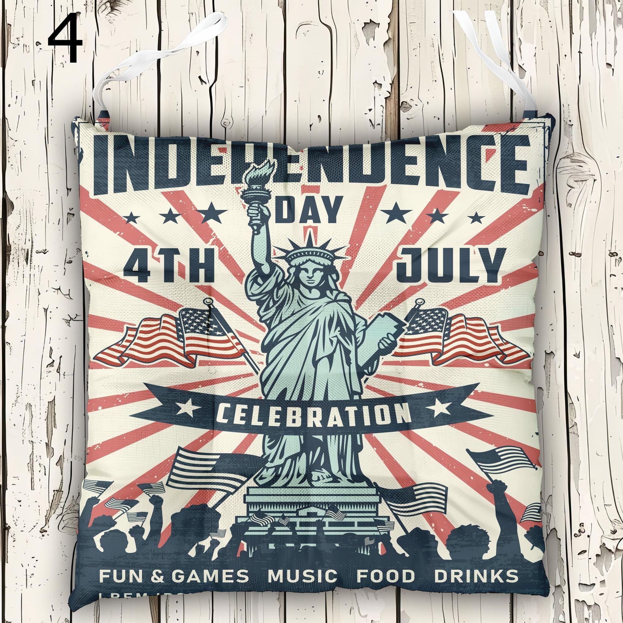 Independence Day Outdoor Indoor Chair Cushions, 4th July Seat Pads, Independence Day Cushion Chair Cushion With Ties, Patriotic Seat Pads
