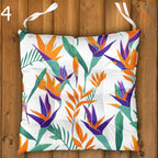 Tropical Chair Cushions, Hawaiian Chair Cushions, Botanical Seat Pads, Outdoor Patio Cushions, Exotic Floral Tie-On Chair Pads