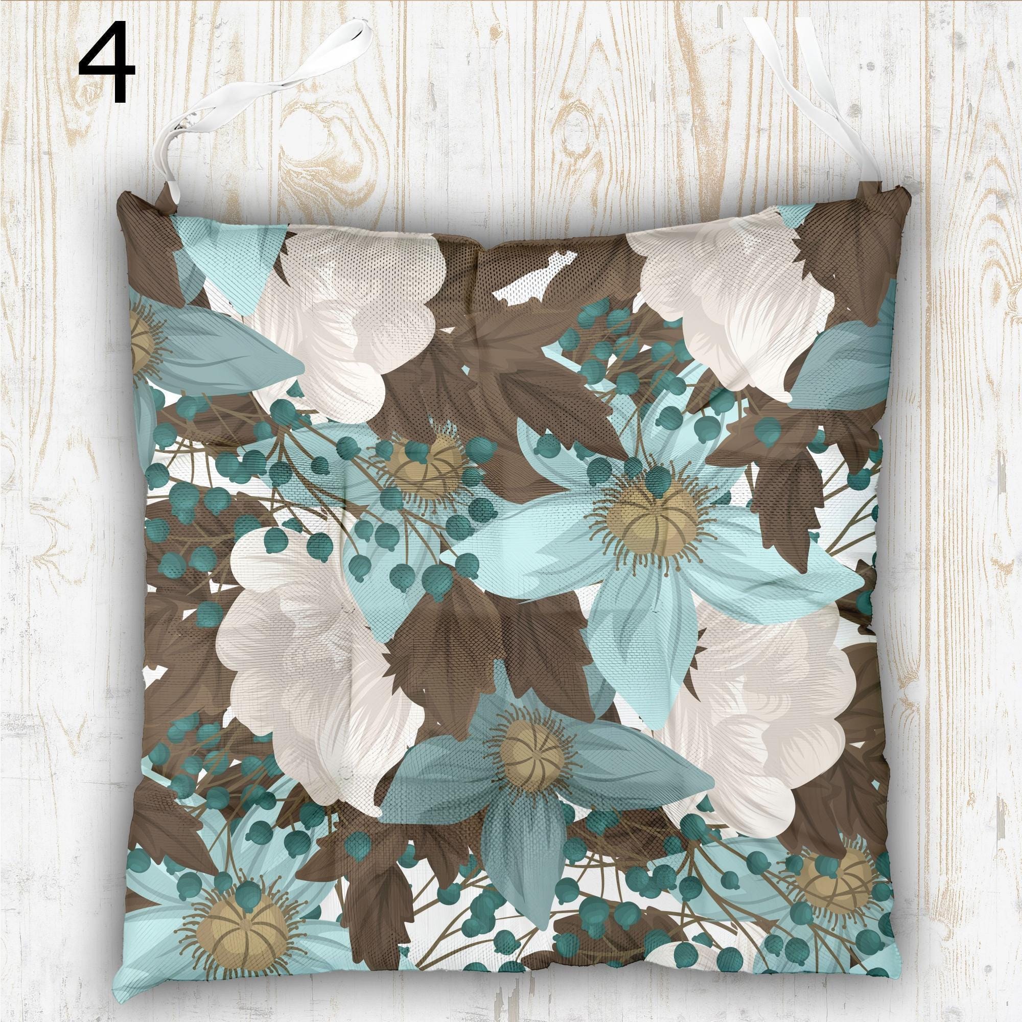 Summer Flowers Patio Chair Pad, Floral Outdoor Print Chair Cushion, Flowers Waterproof Chair Pads, Colorful Floral Chair Pads with Ties