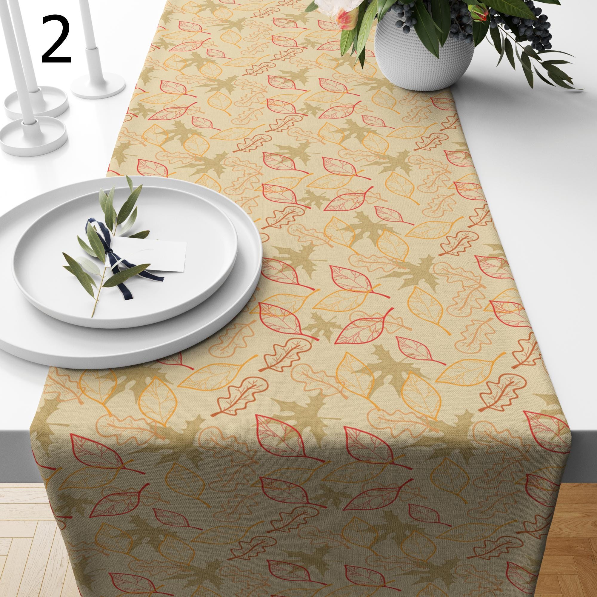 Fall Table Runner, Autumn Leaf & Floral Print Table Runners for Thanksgiving Table Decor