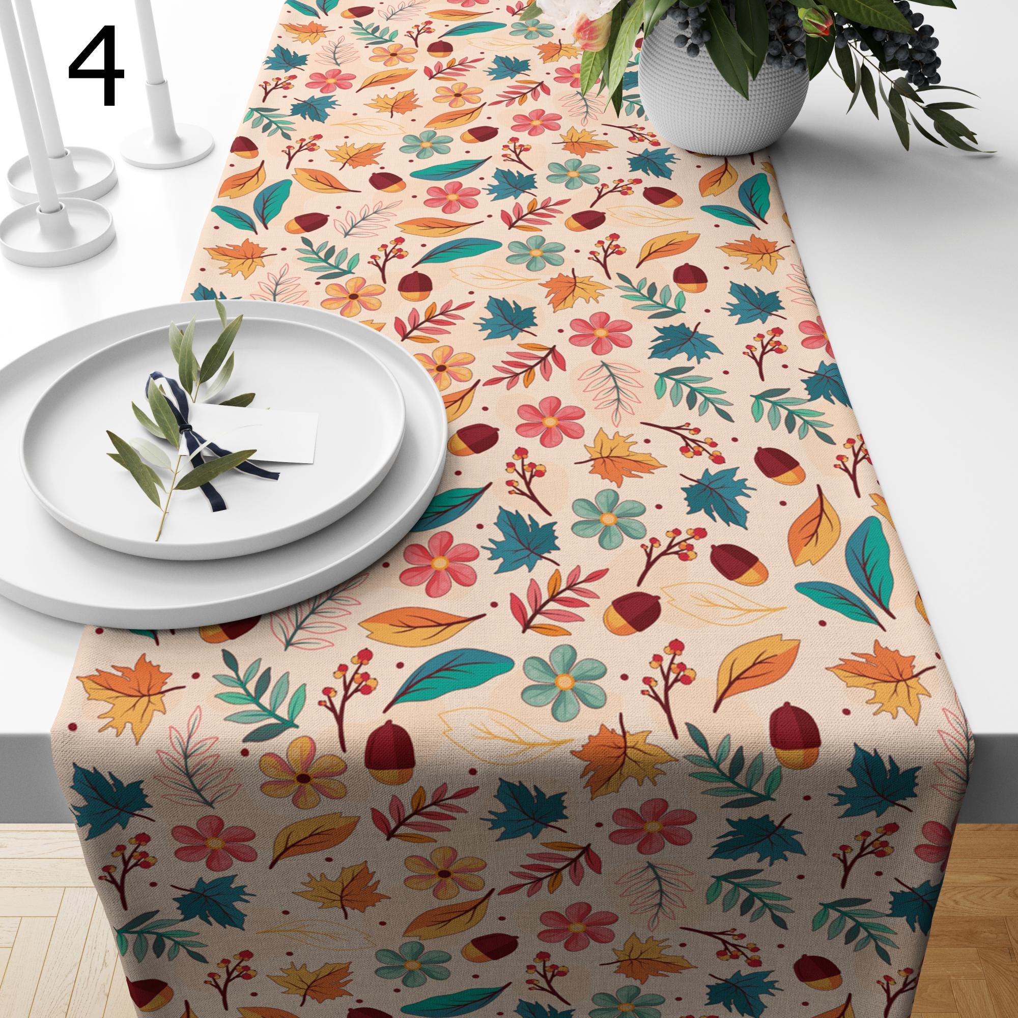 Fall Table Runner, Autumn Leaf & Floral Print Table Runners for Thanksgiving Table Decor