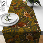 Rustic Fall Table Runner, Autumn Leaves & Woodland Animal Print Thanksgiving Table Decor, Autumn Abstract Table Runners