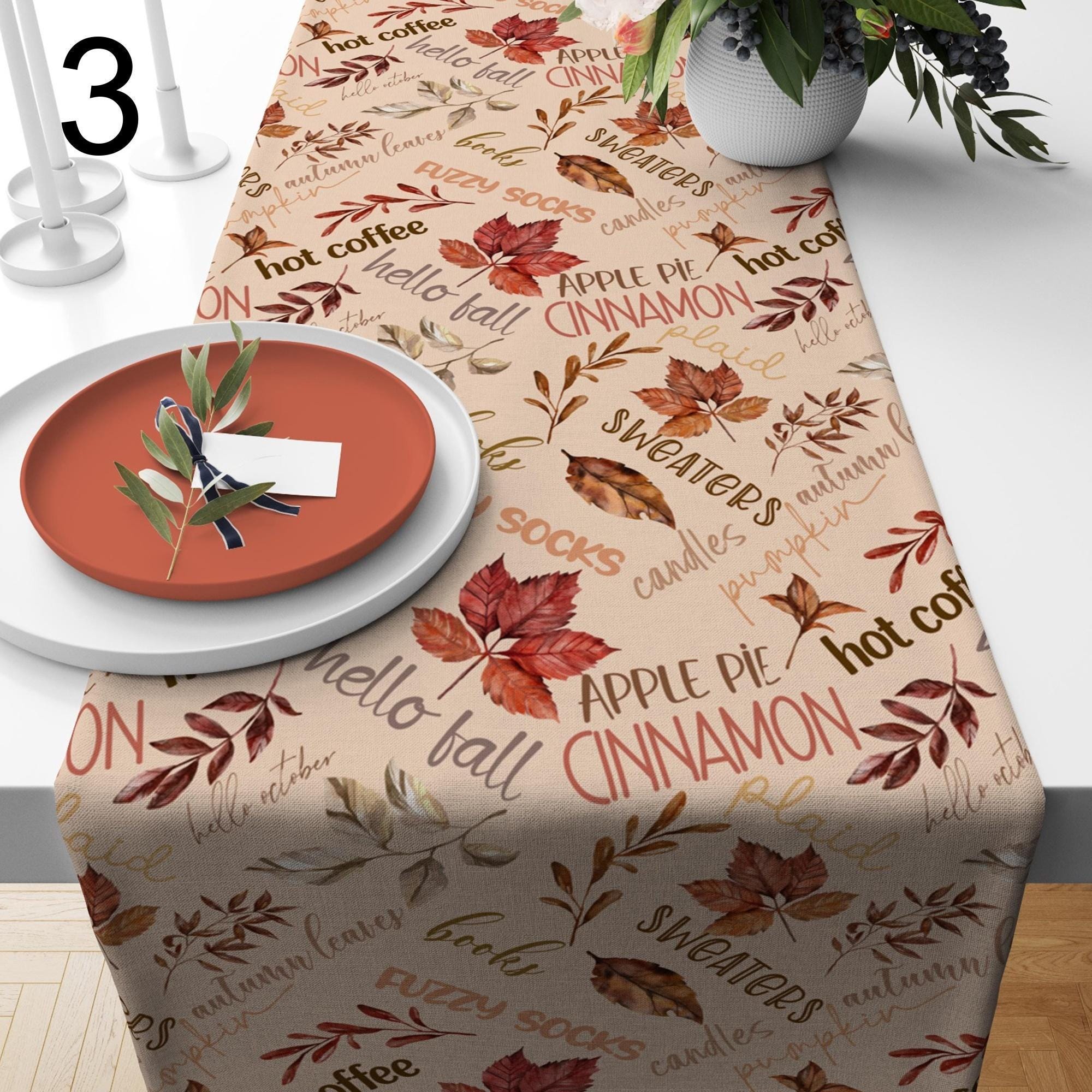 Rustic Fall Table Runner, Autumn Leaves Party Table Decor, Hello Fall Table Runners, Watercolor Autumn Landscape Table Runners