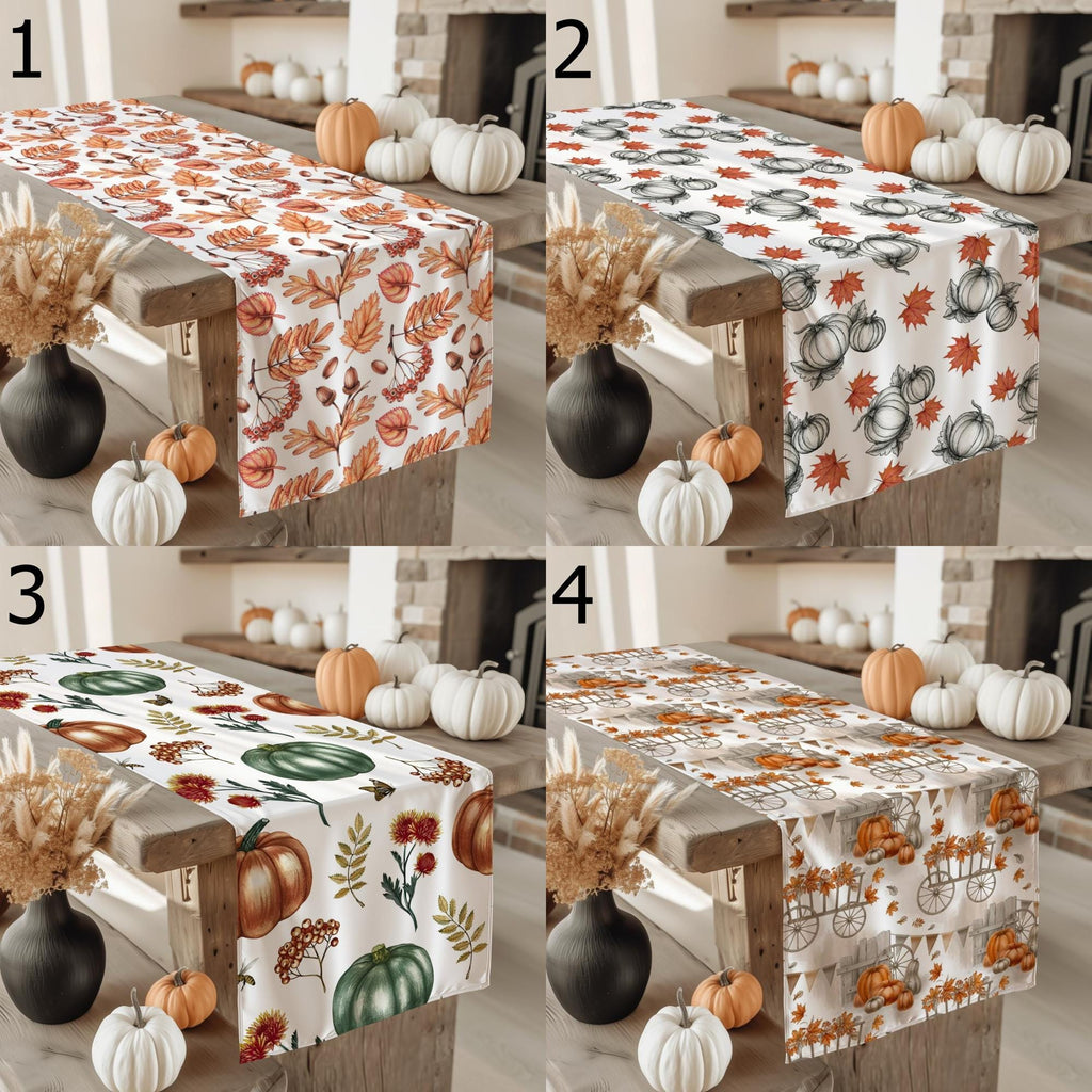 Fall Pumpkin Table Runner, Autumn Leaves Party Table Decor, Orange Pumpkin Style Table Runners, Thanksgiving Harvest Table Decors