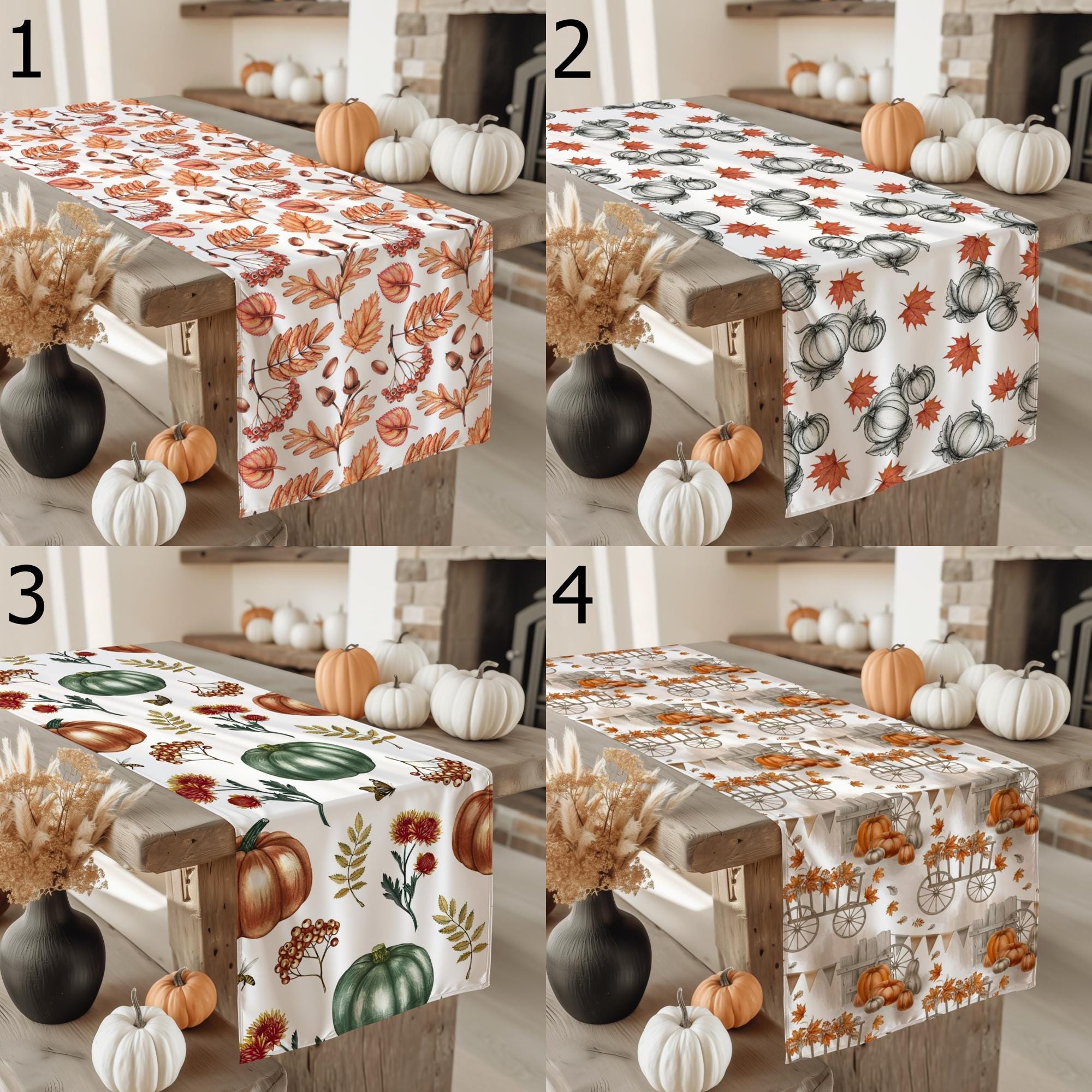Fall Pumpkin Table Runner, Autumn Leaves Party Table Decor, Orange Pumpkin Style Table Runners, Thanksgiving Harvest Table Decors