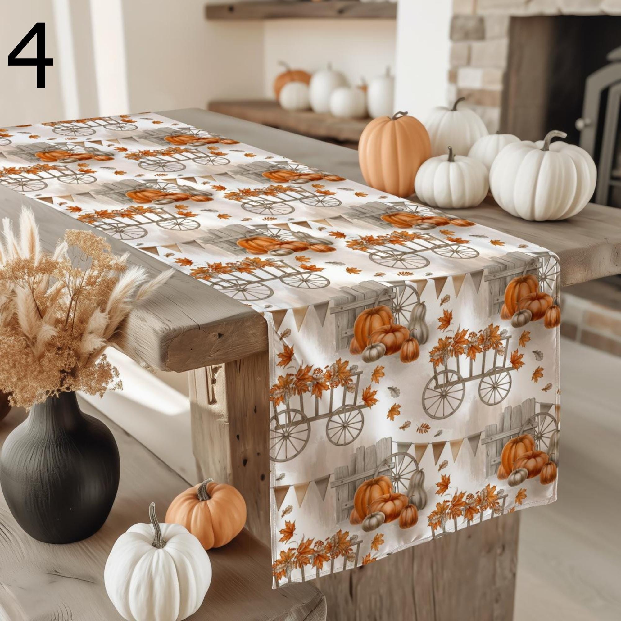 Fall Pumpkin Table Runner, Autumn Leaves Party Table Decor, Orange Pumpkin Style Table Runners, Thanksgiving Harvest Table Decors