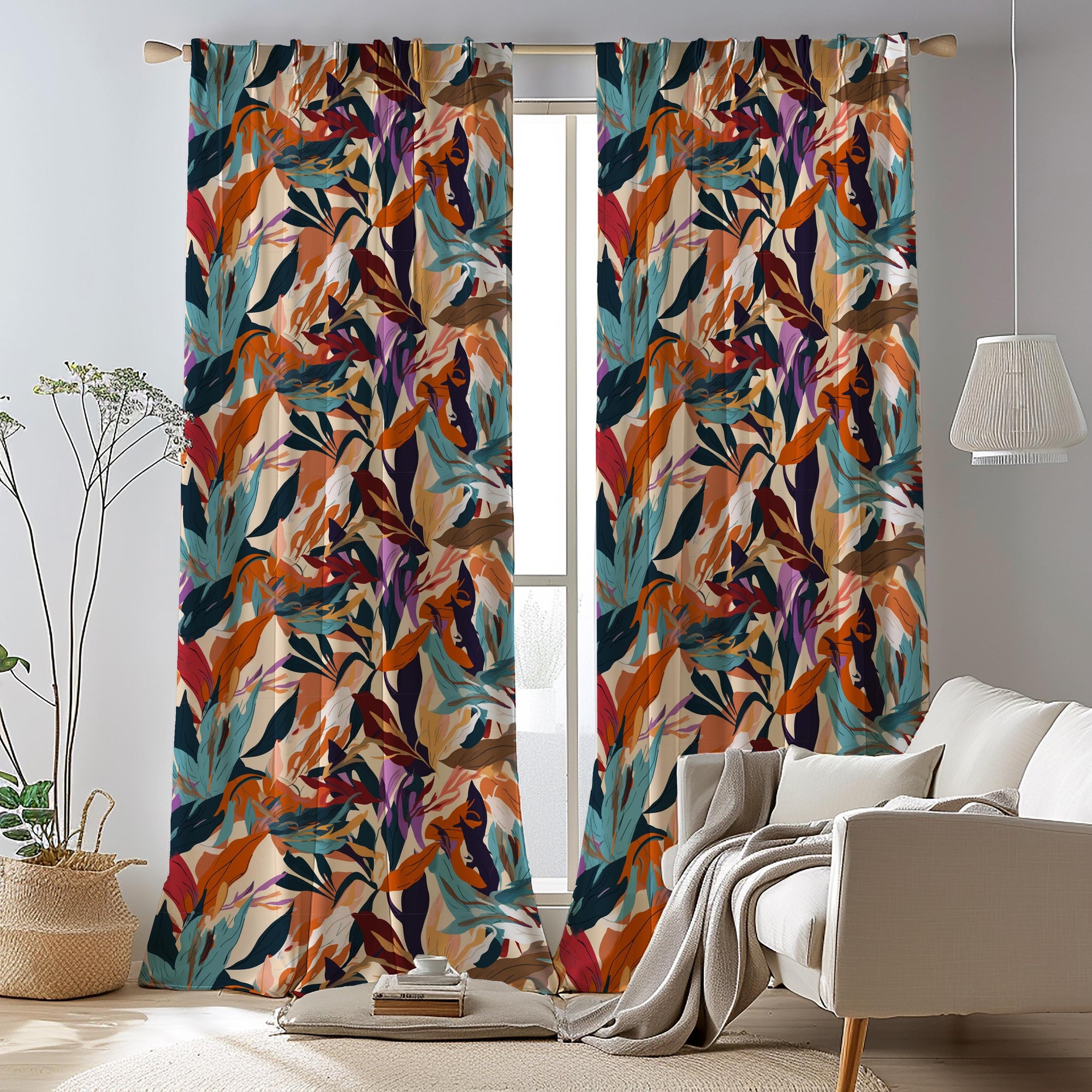 Bold Tropical Curtains, Colorful Botanical Window Drapes, Vibrant Modern Panels, Purple Floral Grommet Curtains