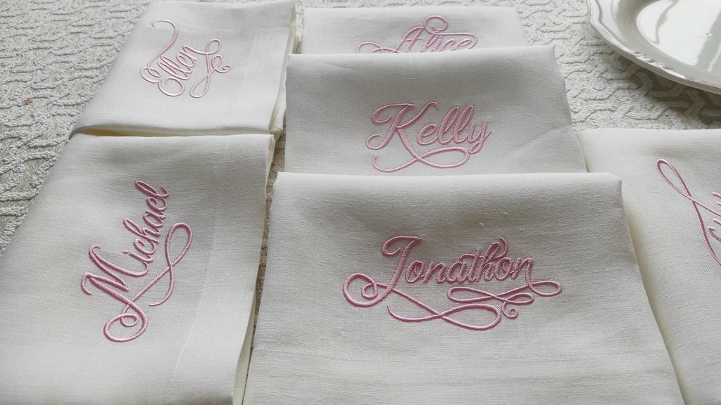 Embroidered Name Linen Dinner Napkins, Embroidered Napkin With Name, Monogrammed Linen Napkins, Wedding Custom Napkins, Personalized Napkins