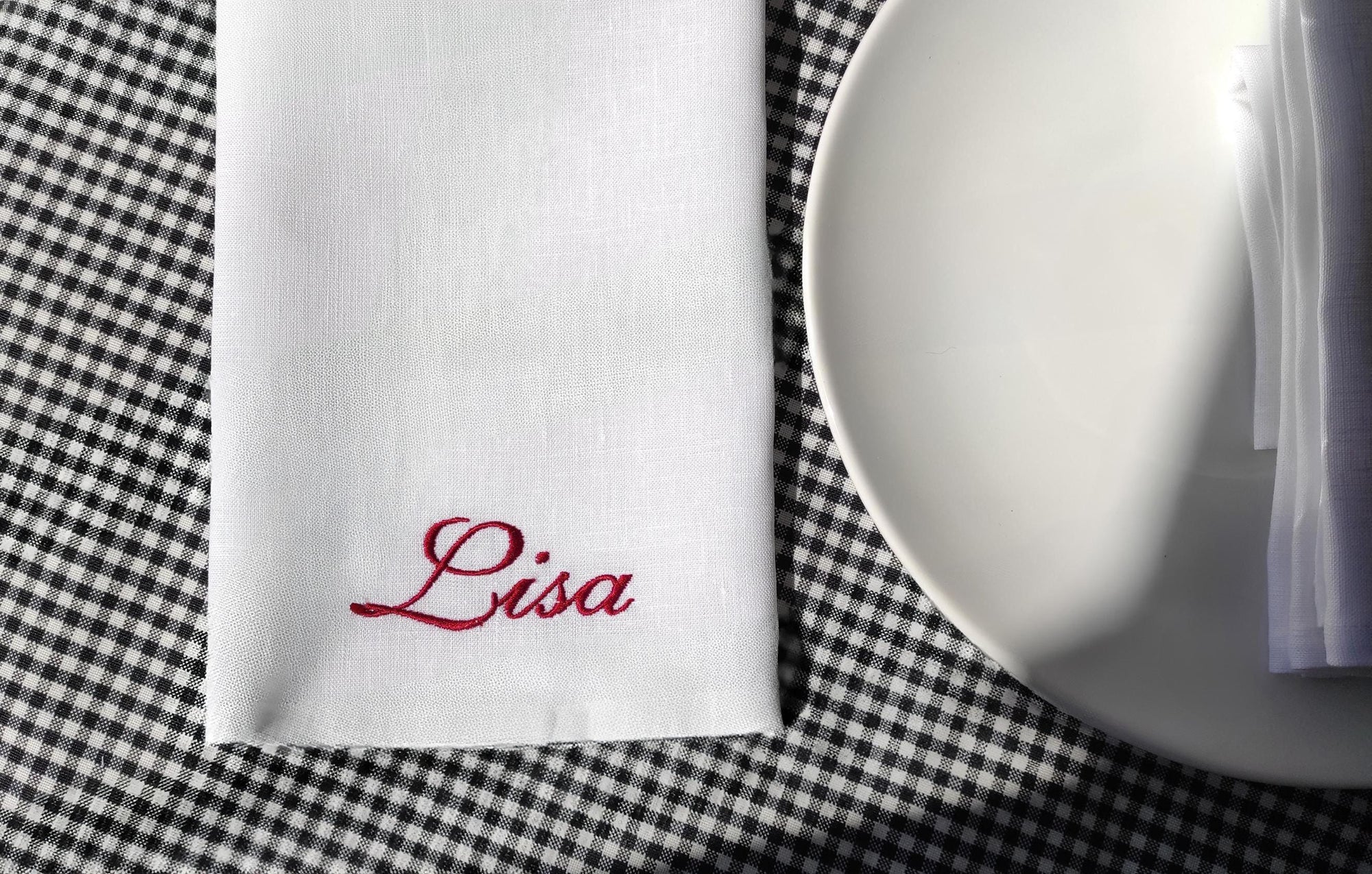 Embroidered Name Linen Dinner Napkins, Embroidered Napkin With Name, Monogrammed Linen Napkins, Wedding Custom Napkins, Personalized Napkins