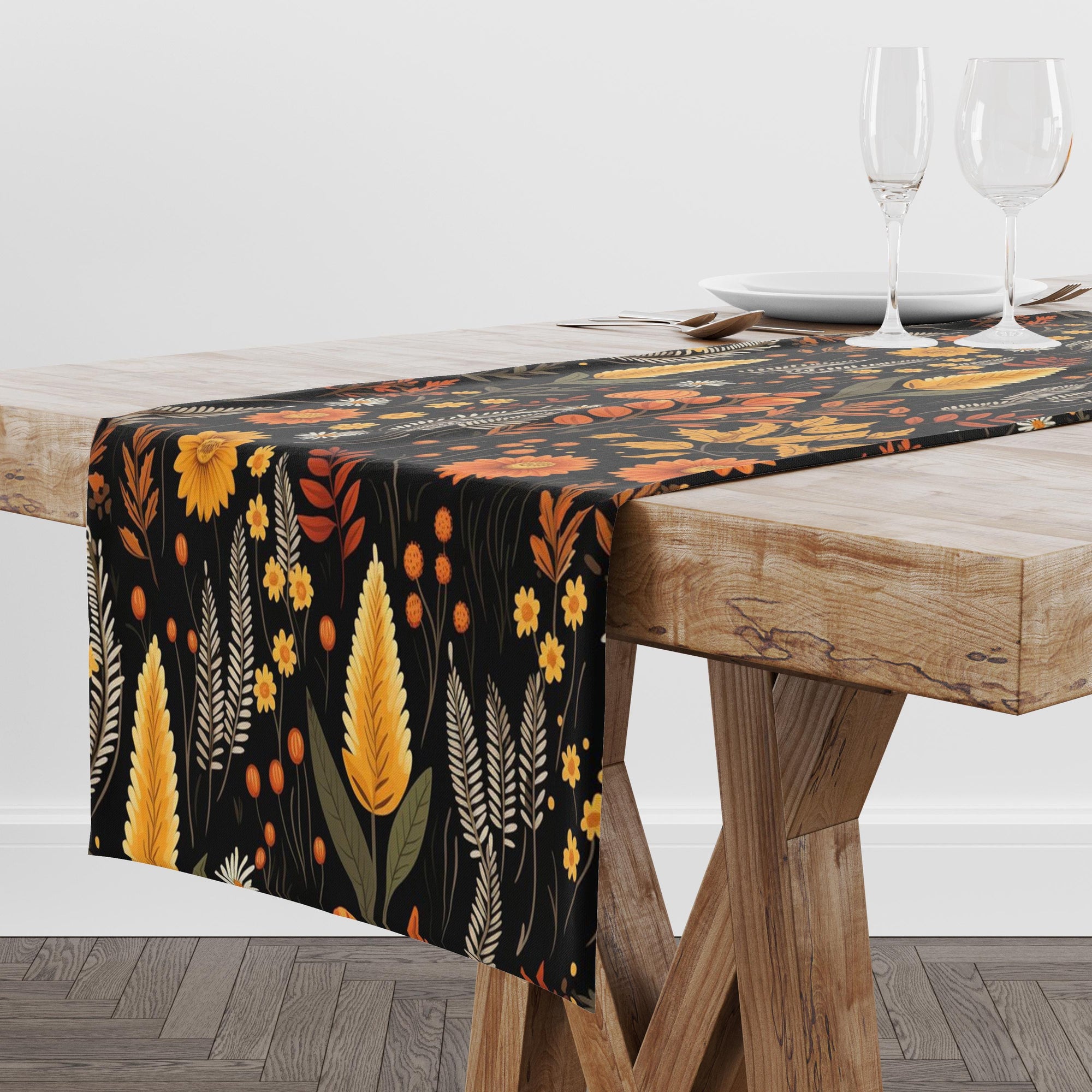 Autumn Table Runners, Fall Flowers and Leaves Table Runner,  Thanksgiving Table Runners, Seasonal Fall Table Runners, Fall Flowers Runner