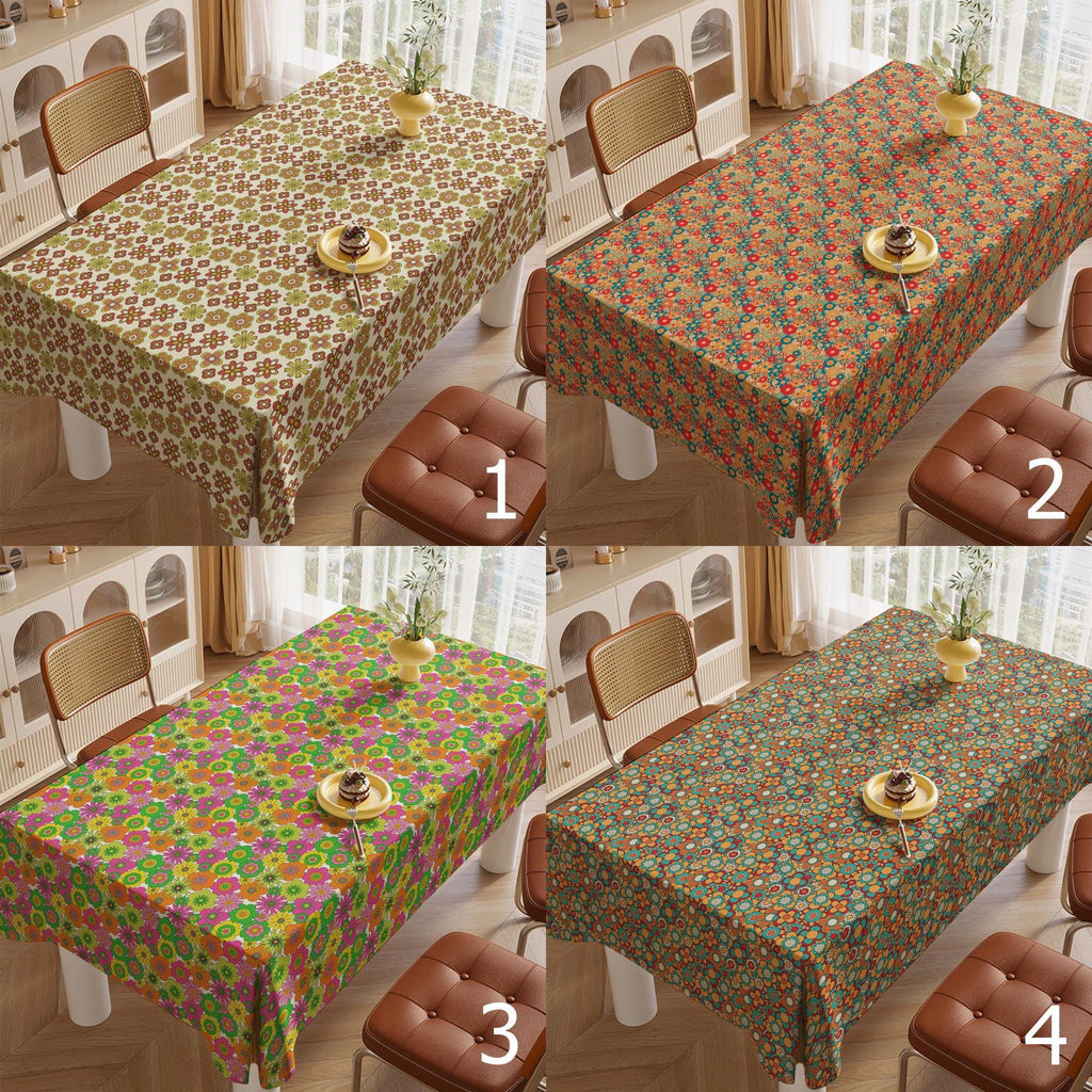 Retro Floral Tablecloths, Mid Century Flower Print Table Cloths, Retro Flower Table Cover, 60s 70s Boho Floral Kitchen Table Linens