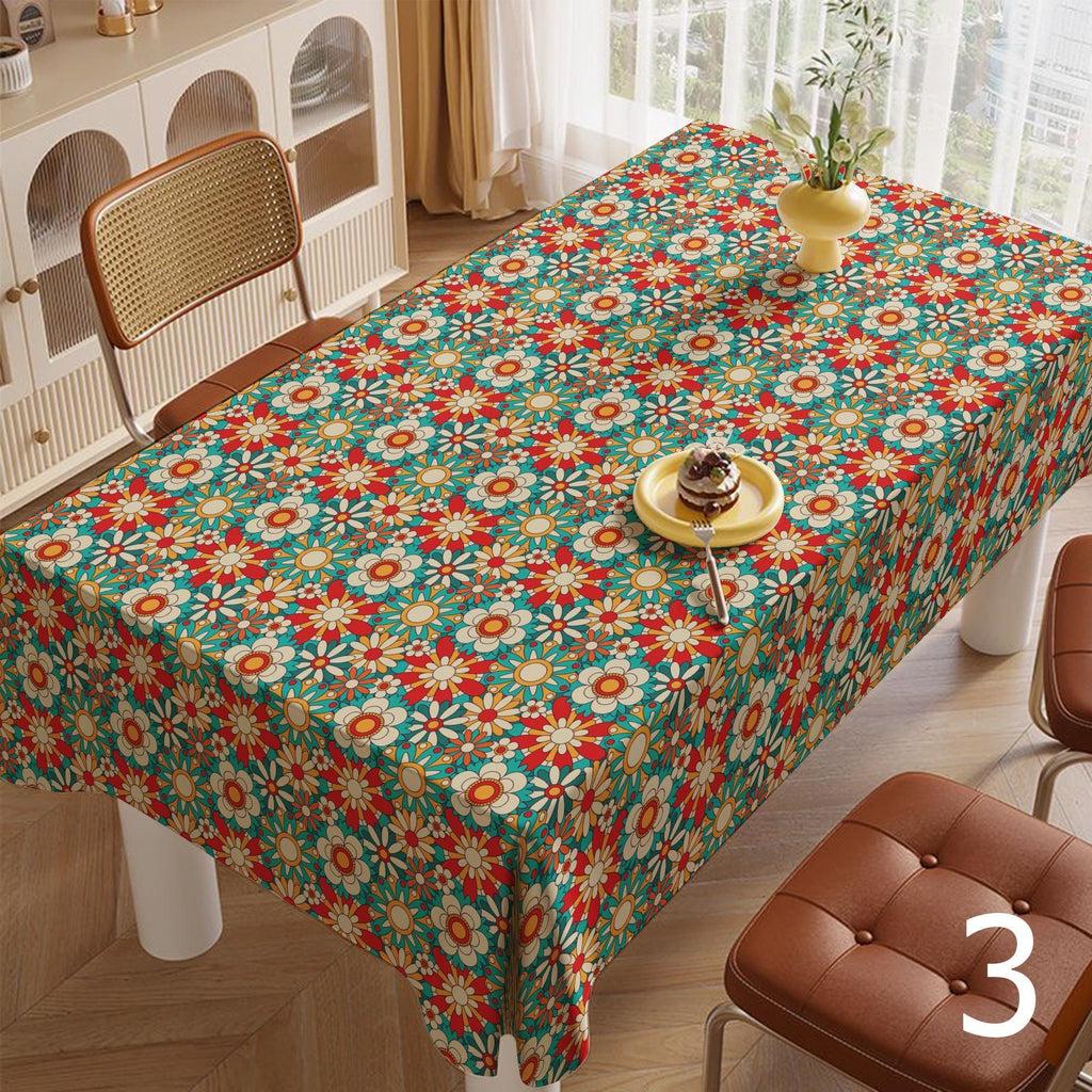 Retro Flower Table Cover, 60s 70s Boho Floral Kitchen Table Linens, Retro Floral Tablecloths, Mid Century Flower Print Table Cloths,