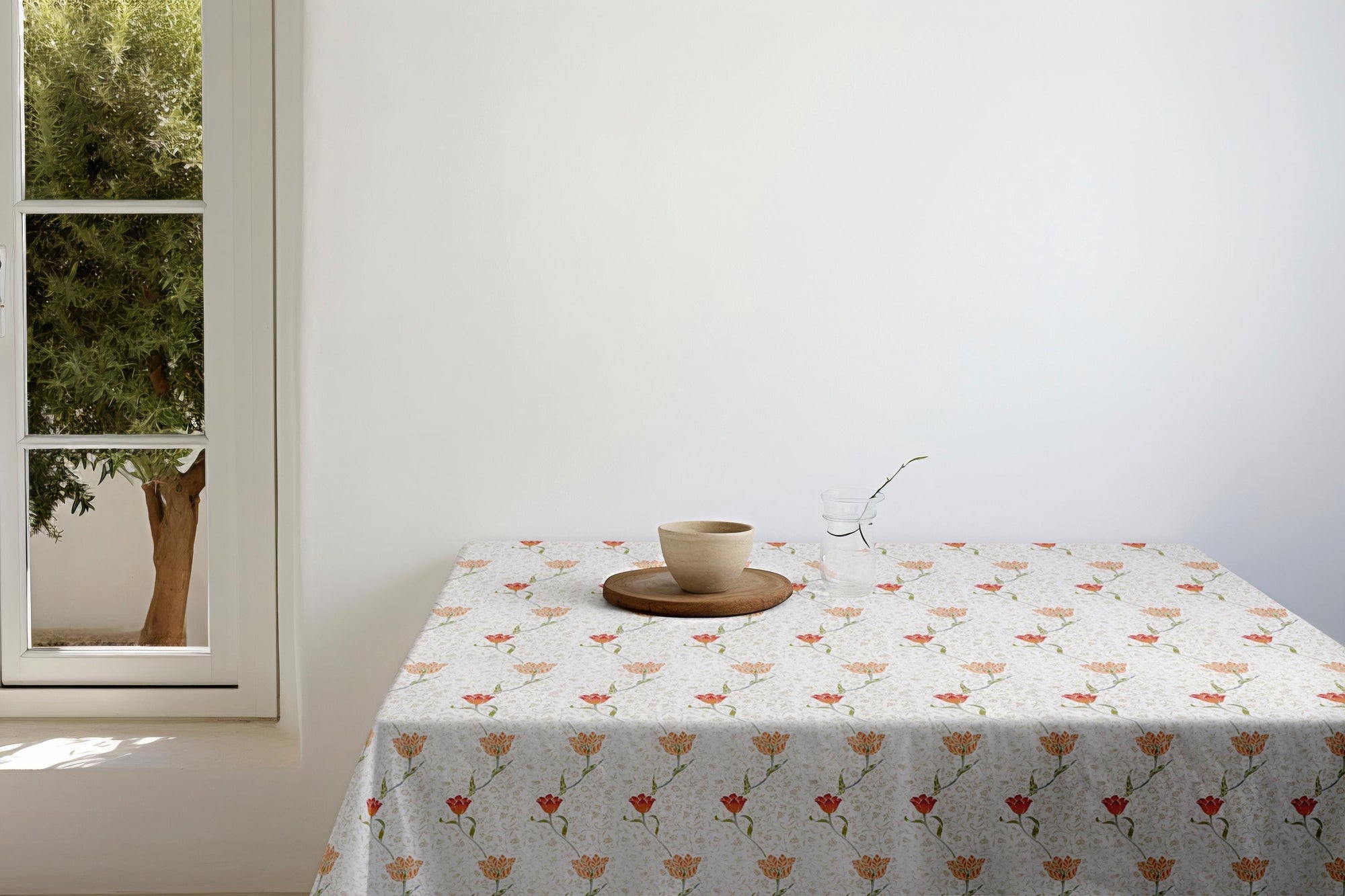 Floral Print Tablecloths, William Morriss Rectangle Tablecloths, Red Tulip Flowers Table Cloth, William Morriss Vintage Tulip Tablecloth