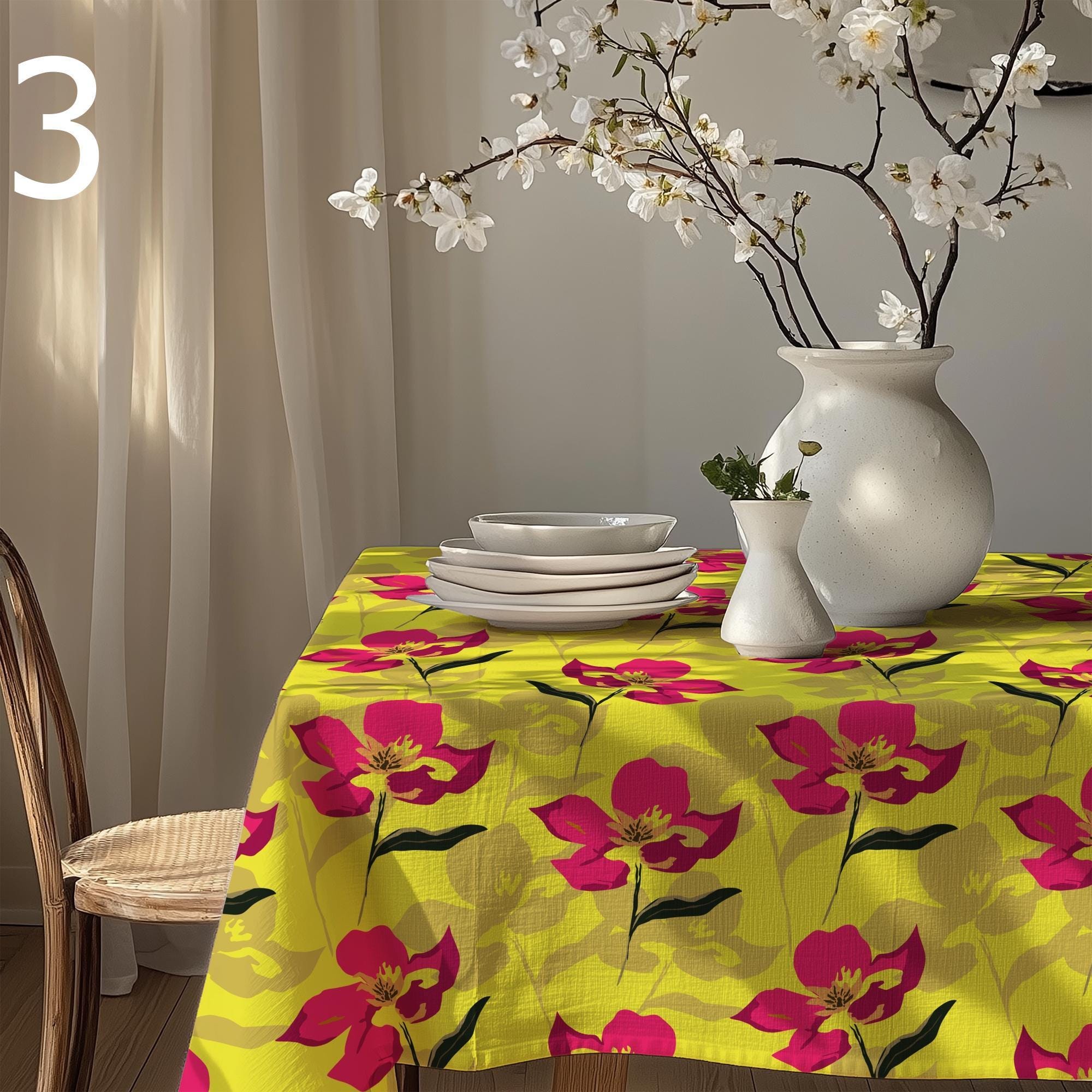 Floral Tablecloths, Botanic Flowers Table Linens, Vibrant Floral Table Cloth, Wildflowers Print Tablecloth, Colorful Flowers Table Covers