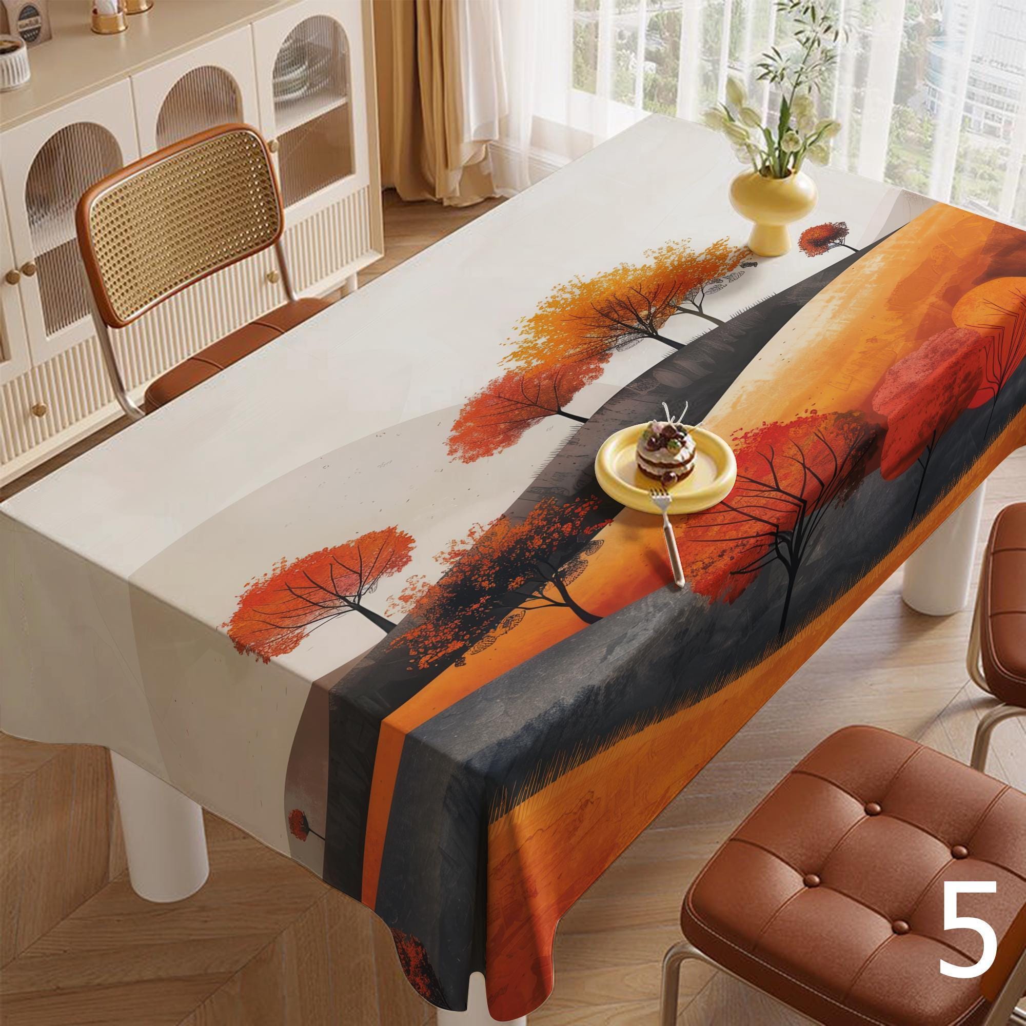 Multicolor Autumn Landscape Tablecloth, Fall Abstract Leaf Table Covers, Fall Landscape Tablecloth,  Thanksgiving Printed Tablecloths