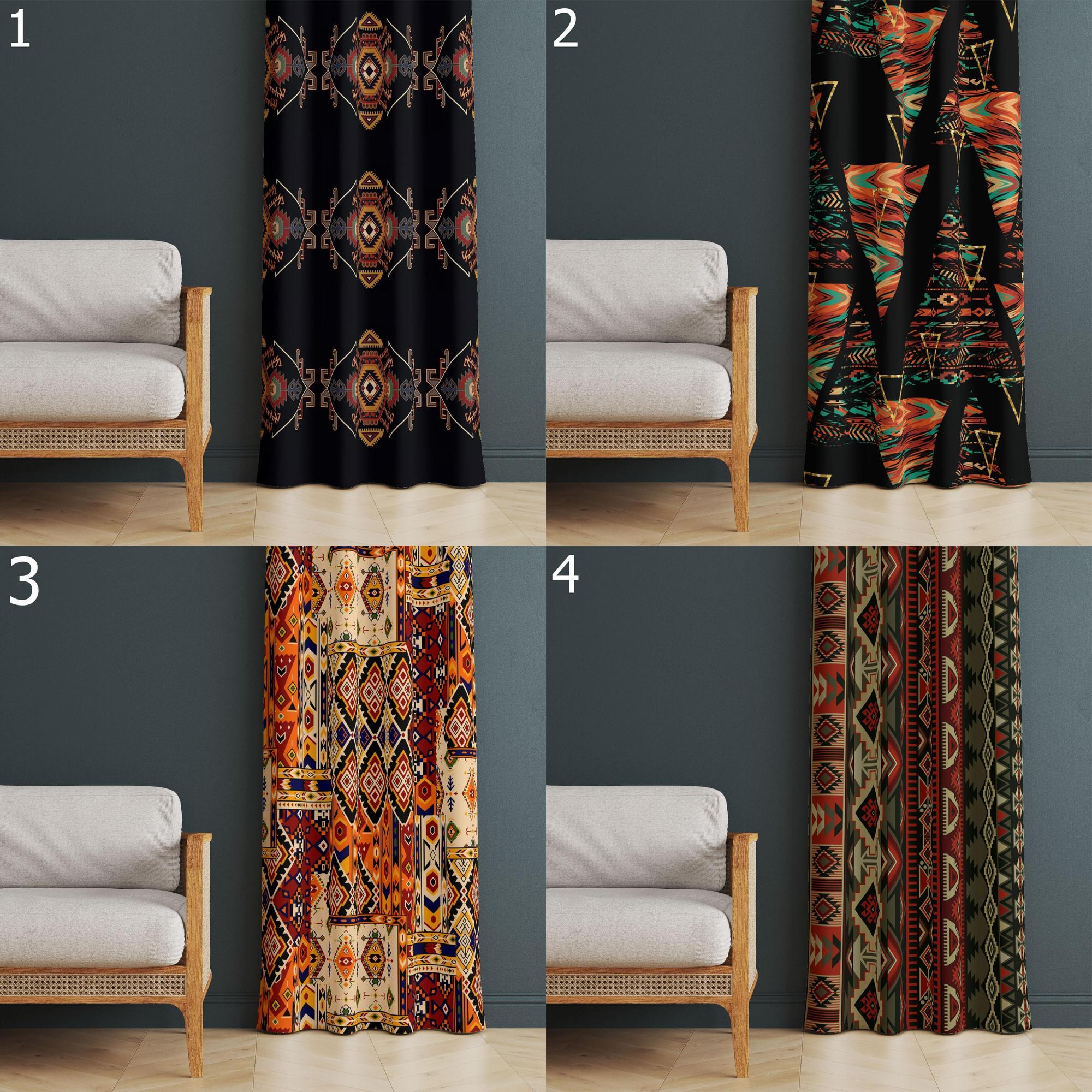 Ethnic Rug Window Curtain Panels, Southwest Curtains, Southwest Printed Curtain Panels, Colorful Rug Style Living Room Drapes