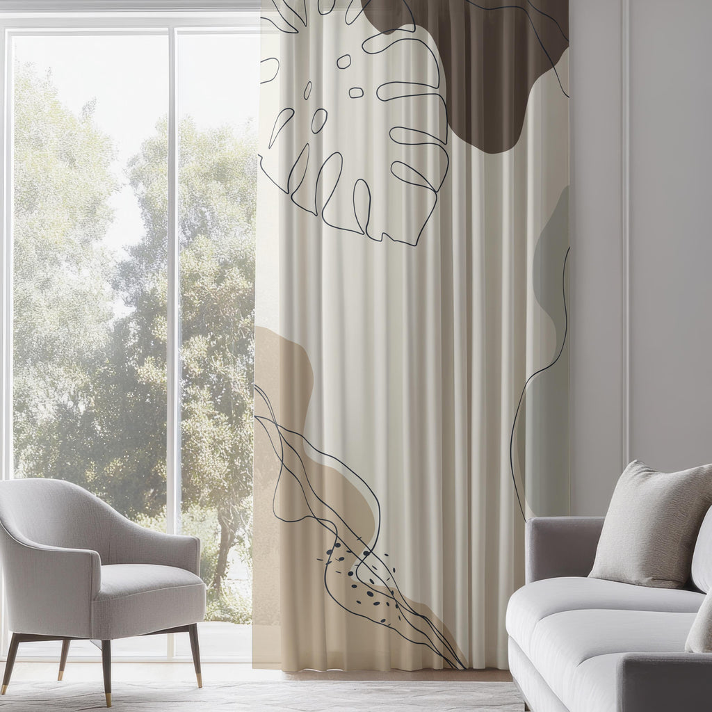 Modern Abstract Window Curtains, Modern Minimalist Panel Curtains, Modern Neutral Blackout Curtain Panel, Natural Minimalist Grommet Drapes