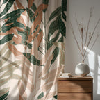 Modern Tropical Window Curtains, Minimal Line Art Panel Curtains, Neutral Leaf Blackout Curtain Panel, Natural Minimalist Drapes