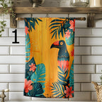 Toucan Hibiscus Tea Towels, Tropical Jungle Kitchen Towels, Summer Kitchen Decor, Island Style Hand Towels, Jungle Leaf Dish Towel