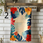 Toucan Hibiscus Tea Towels, Tropical Jungle Kitchen Towels, Summer Kitchen Decor, Island Style Hand Towels, Jungle Leaf Dish Towel