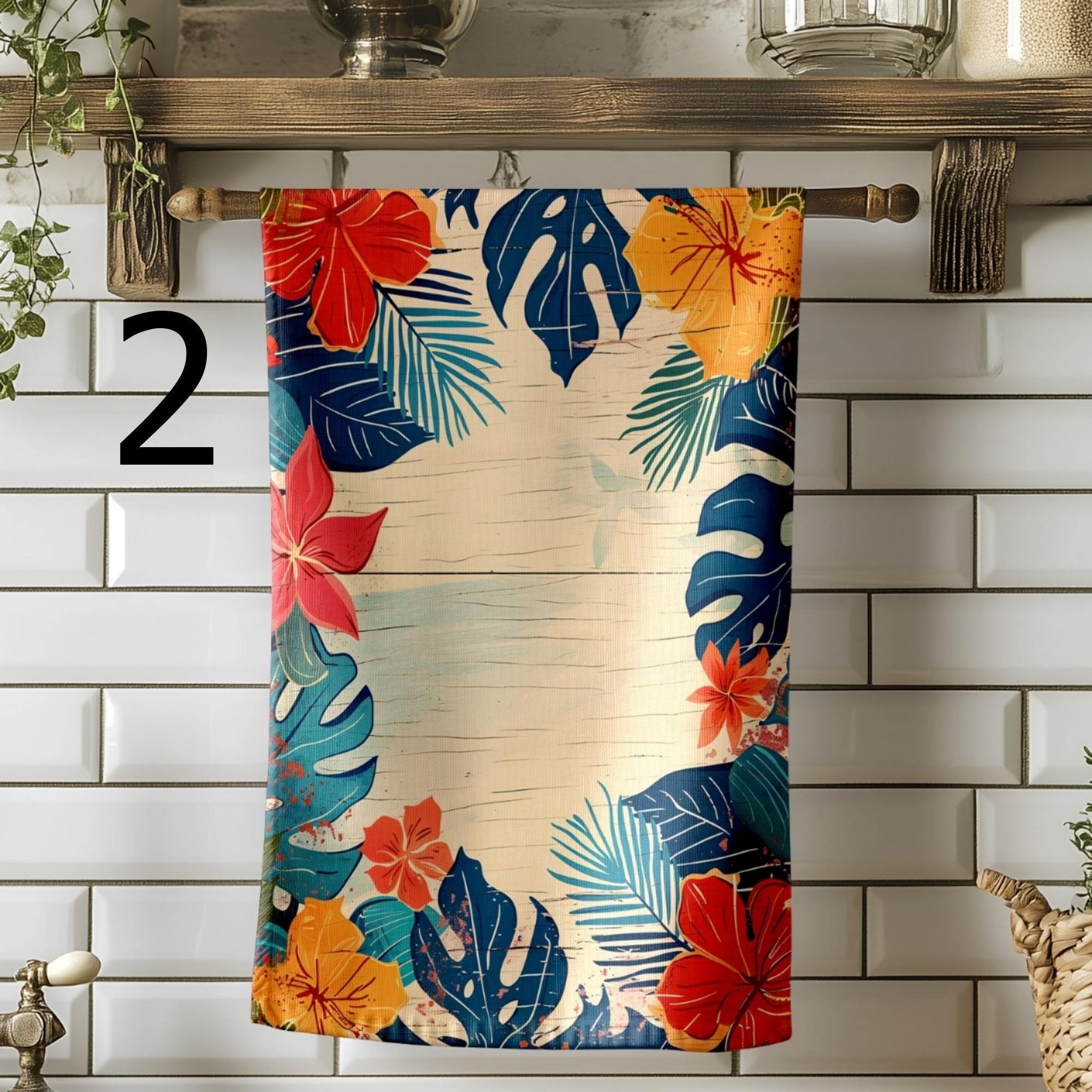 Toucan Hibiscus Tea Towels, Tropical Jungle Kitchen Towels, Summer Kitchen Decor, Island Style Hand Towels, Jungle Leaf Dish Towel
