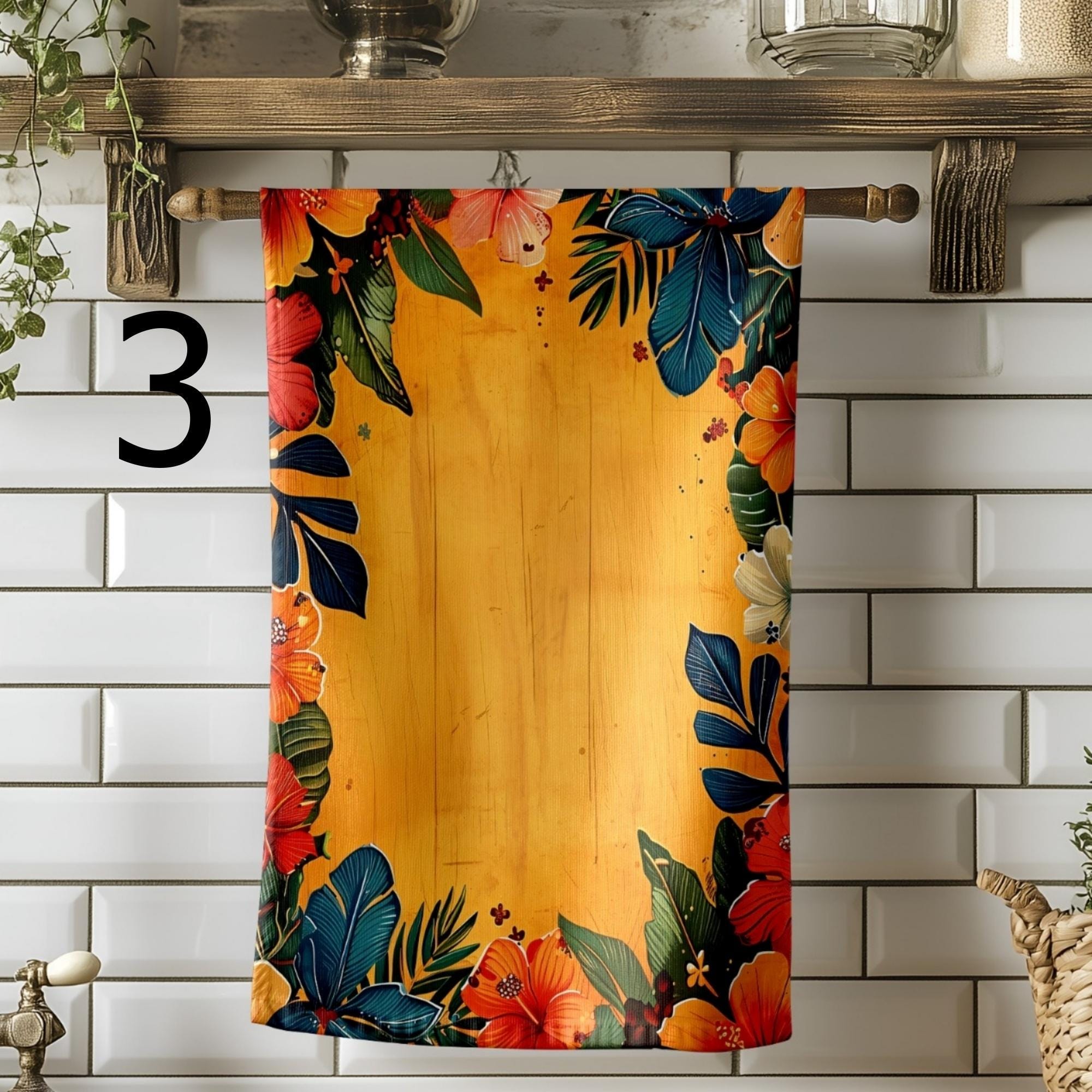 Toucan Hibiscus Tea Towels, Tropical Jungle Kitchen Towels, Summer Kitchen Decor, Island Style Hand Towels, Jungle Leaf Dish Towel